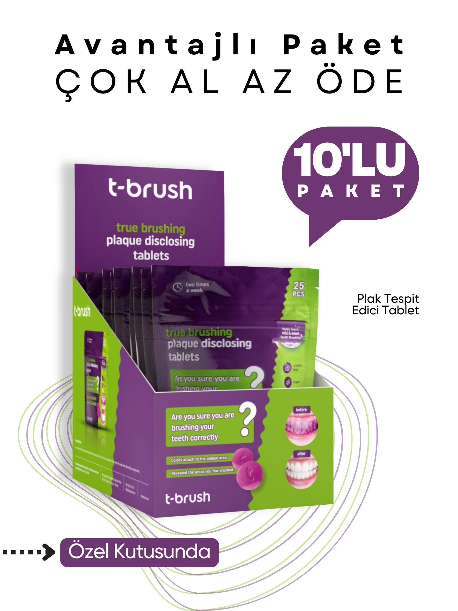 T-Brush - Plak Tespit Edici Tablet - 25 Tablet - 10'lu Paket