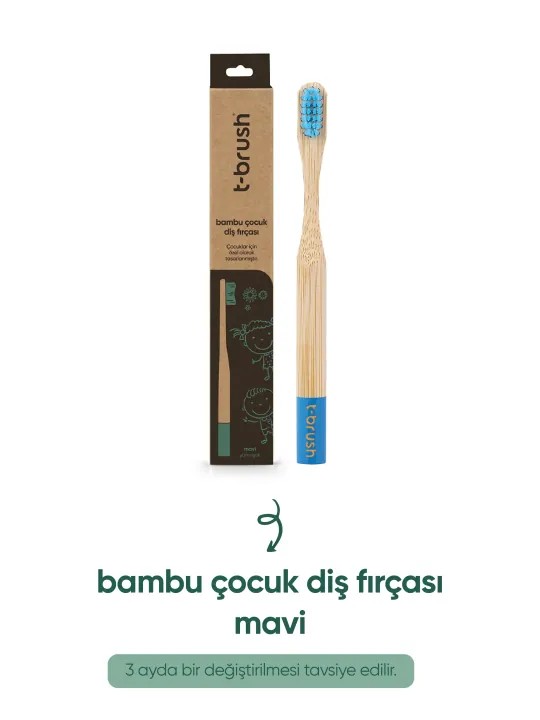 T-Brush - Bambu Çocuk Diş Fırçası-Mavi ve Çocuk Diş Fırçası Kutusu / Metalik Gri