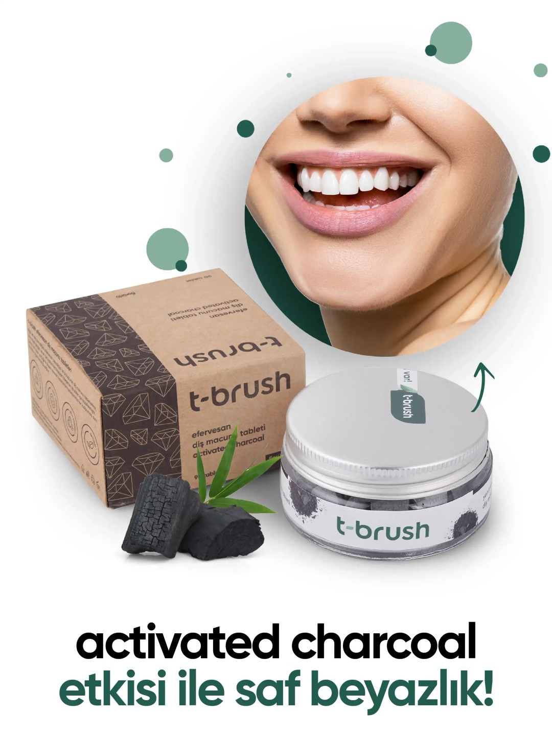 T-Brush - Activated Charcoal Diş Macunu Tableti-Florürsüz.