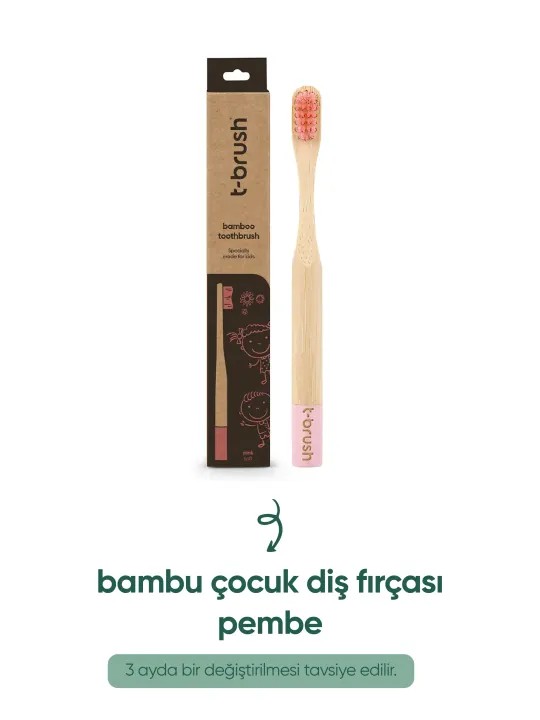 T-Brush - Bambu Çocuk Diş Fırçası-Pembe ve Çocuk Diş Fırçası Kutusu / Krem Rengi