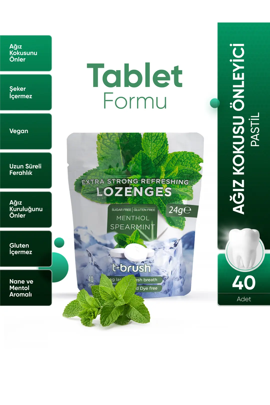 Mentol ve Nane Aromalı Ağız Çalkalama Tableti | T-brush