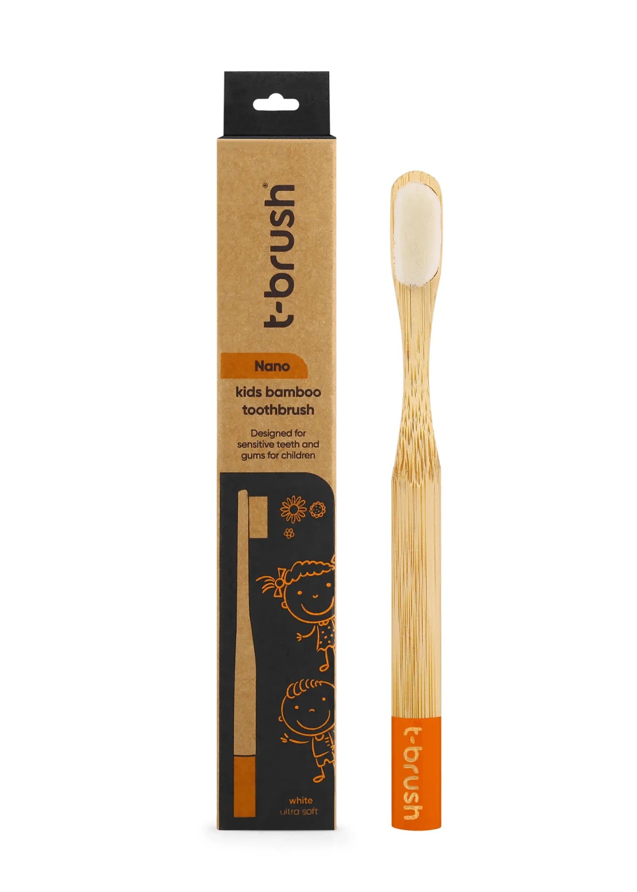 T-Brush - Nano  Bambu Çocuk Diş Fırçası-Beyaz ve Çocuk Diş Fırçası Kutusu / Krem Rengi