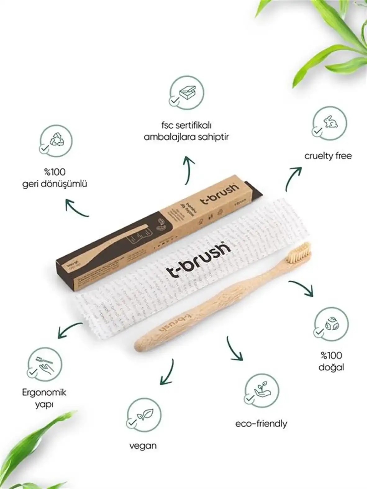 T-Brush Bambu Diş Fırçası - Krem Renk