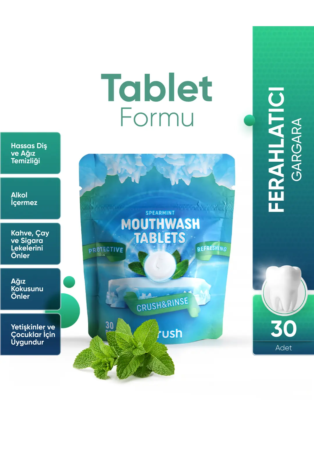 Mentol ve Nane Aromalı Ağız Çalkalama Tableti | T-brush