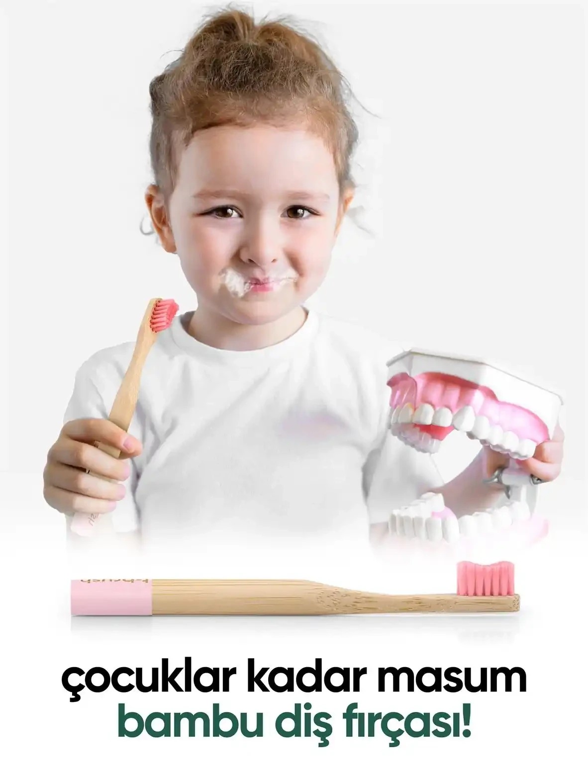 T-Brush - Bambu Çocuk Diş Fırçası-Pembe ve Çocuk Diş Fırçası Kutusu / Krem Rengi