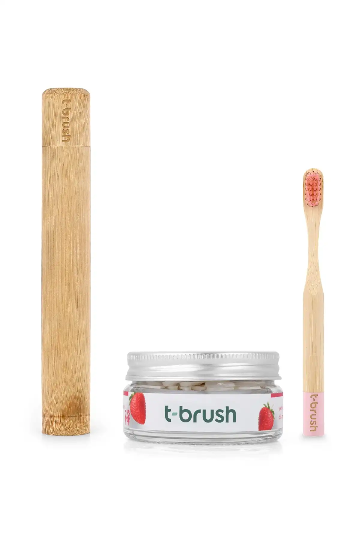 T-Brush Çocuk Doğal Diş Bakım Seti Pembe- Large