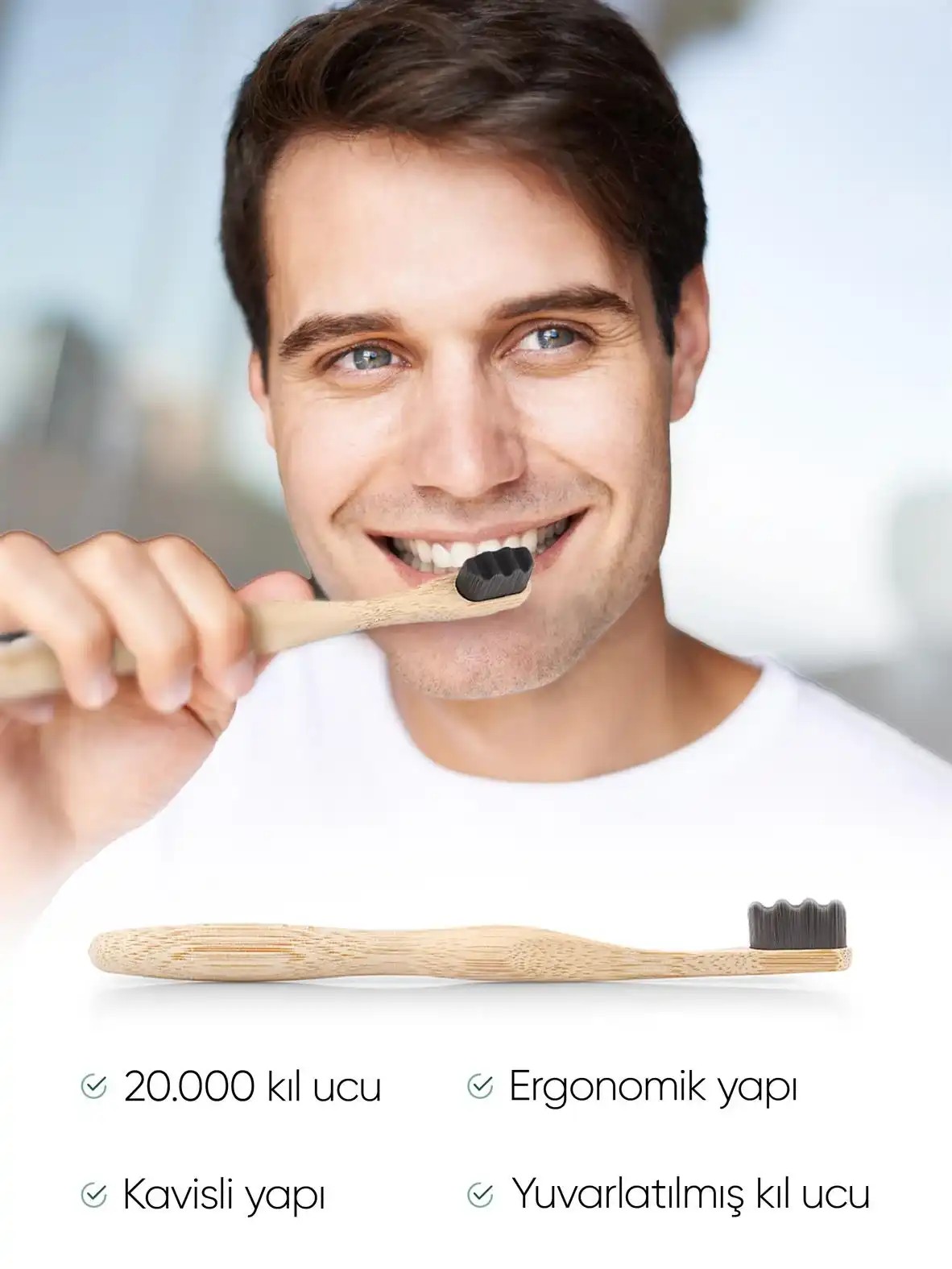 T-Brush Nano Bambu Diş Fırçası - Koyu Gri