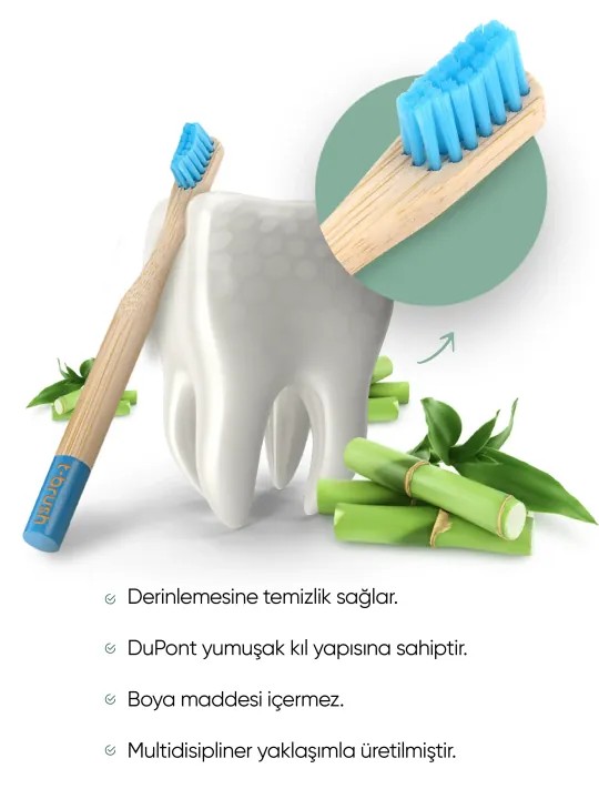 T-Brush - Bambu Çocuk Diş Fırçası-Mavi ve Çocuk Diş Fırçası Kutusu / Metalik Gri