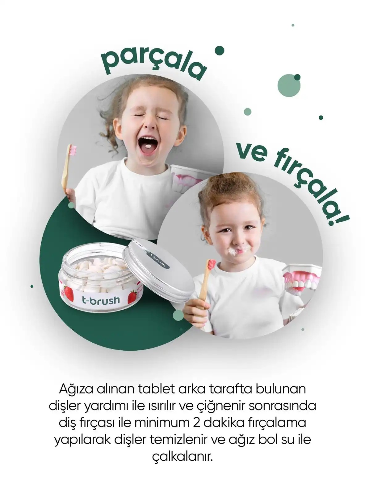 T-Brush Çilek Aromalı Diş Macunu Tableti-Florürsüz.