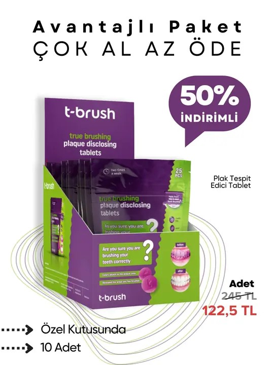 T-Brush - Plak Tespit Edici Tablet - 25 Tablet - 10'lu Paket