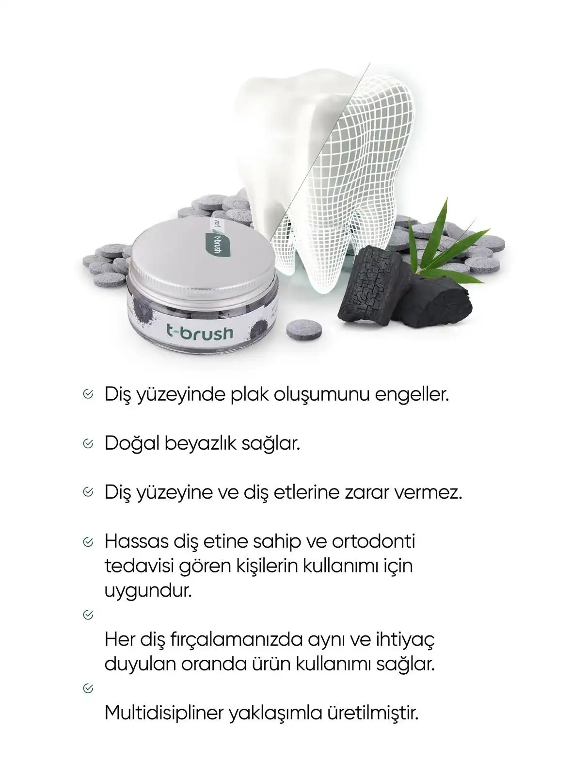 T-Brush Activated Charcoal Diş Macunu Tableti-Florürsüz.