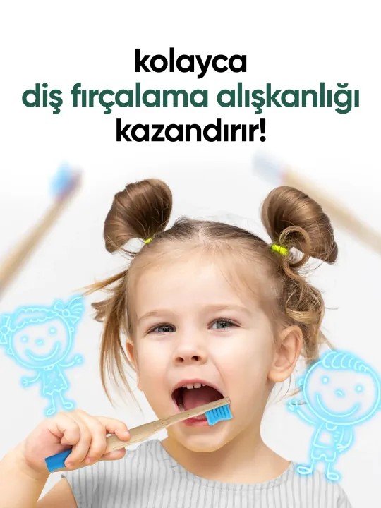 T-Brush - Bambu Çocuk Diş Fırçası-Mavi ve Çocuk Diş Fırçası Kutusu / Metalik Gri