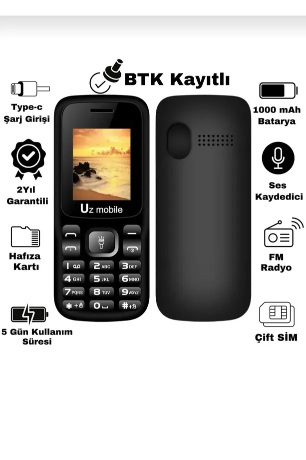 UZ Mobile X Tuşlu Asker Telefonu Siyah
