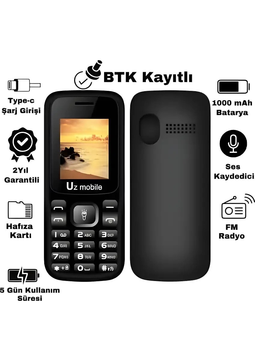 UZ Mobile H1 Tuşlu Asker Telefonu Siyah