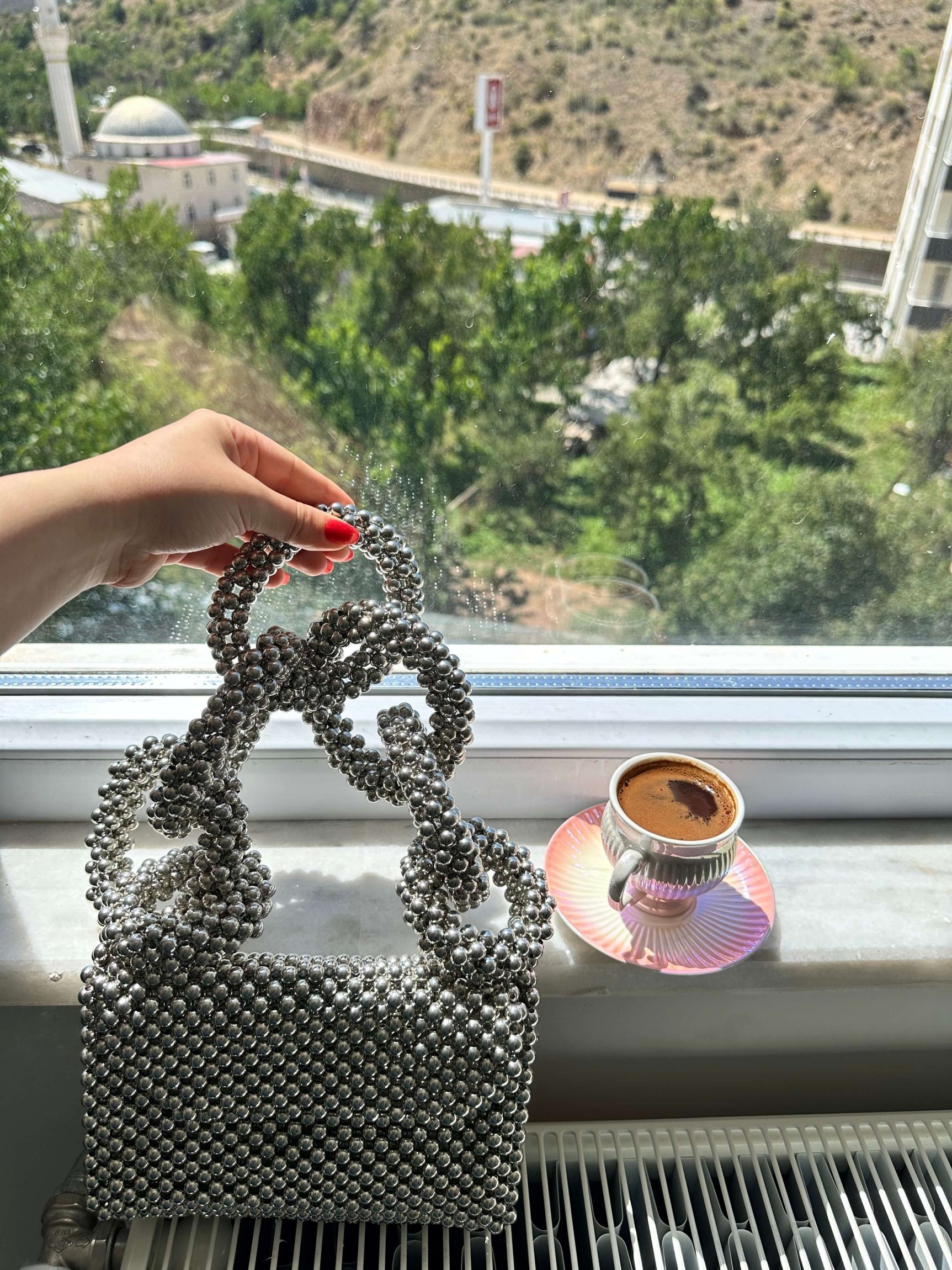 İthal Gümüş Boncuklu Çanta