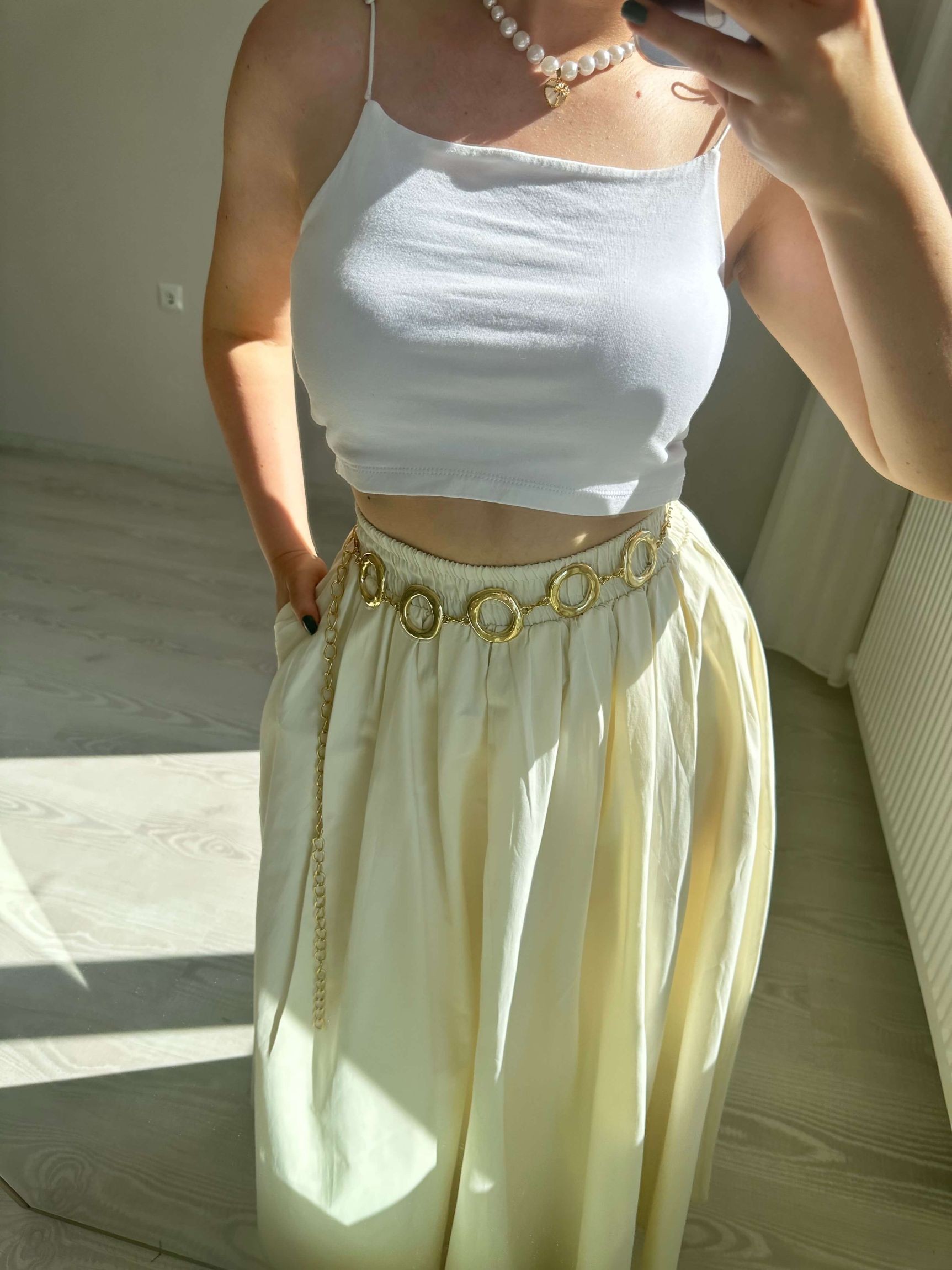 Yuvarlak Gold Zincirli Kemer
