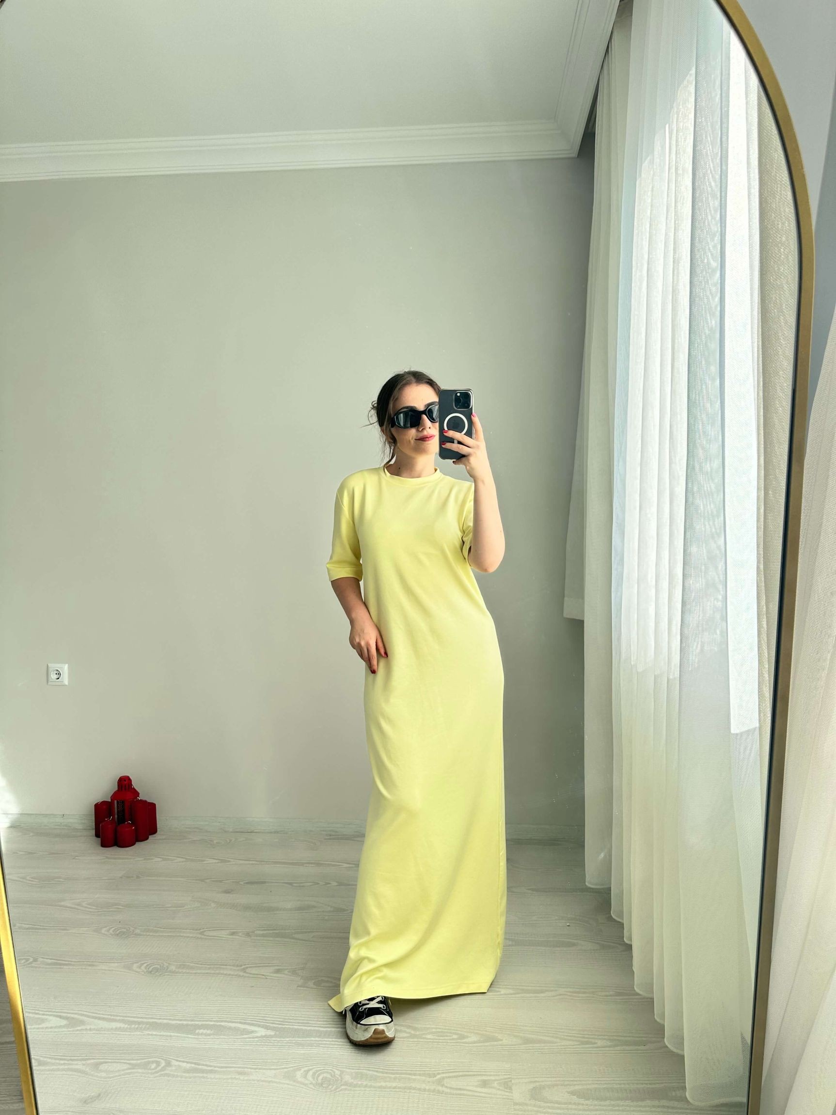 Soft Modal Kumaş Likralı Elbise - Sarı