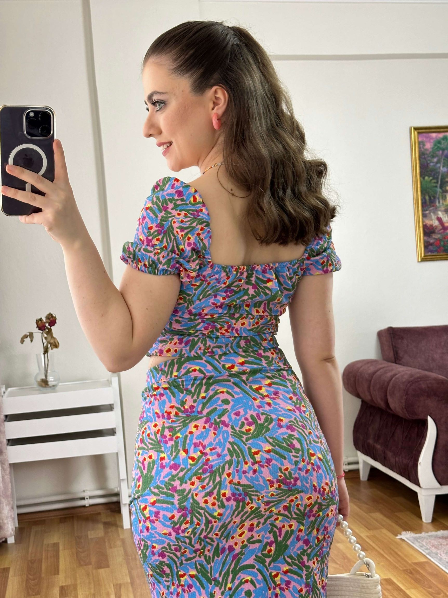 Gofre Kumaş Crop Etek Takım