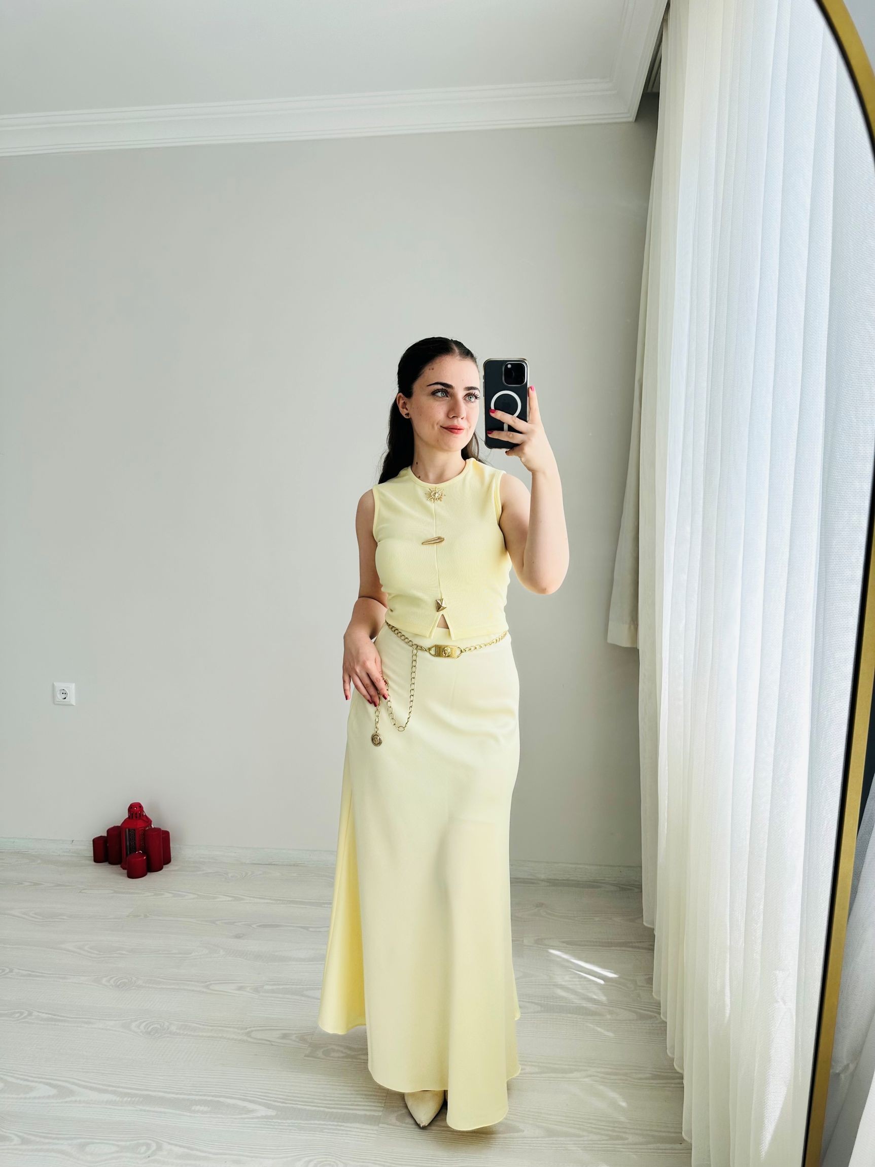 Premium Kalite Saten Etek - Sarı