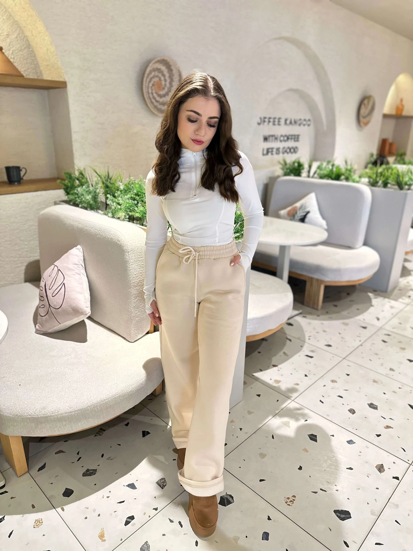 Üç İplik Alt Eşofman  - Bej