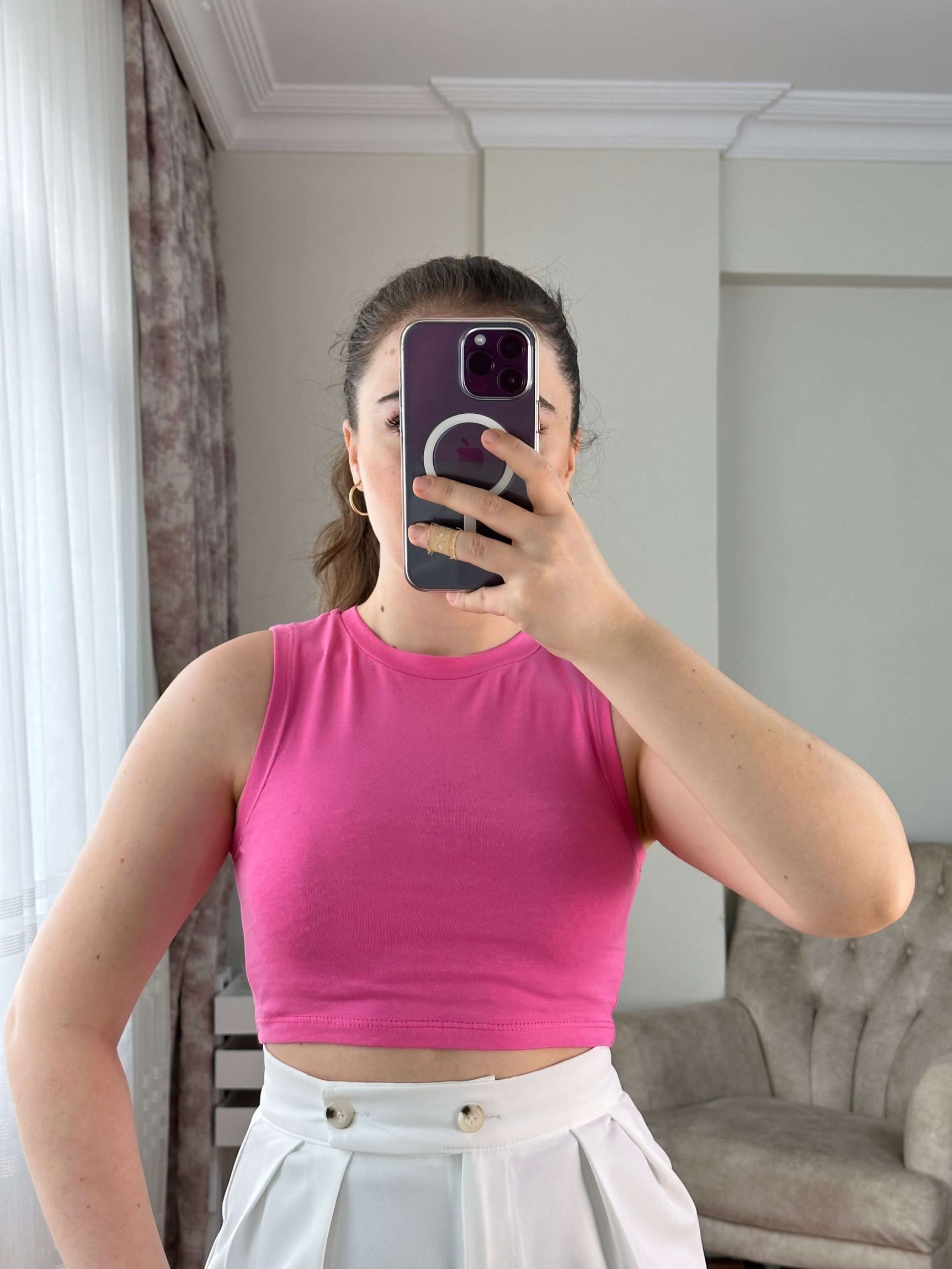 Kaesta ZRA Etiketli Crop - Pembe