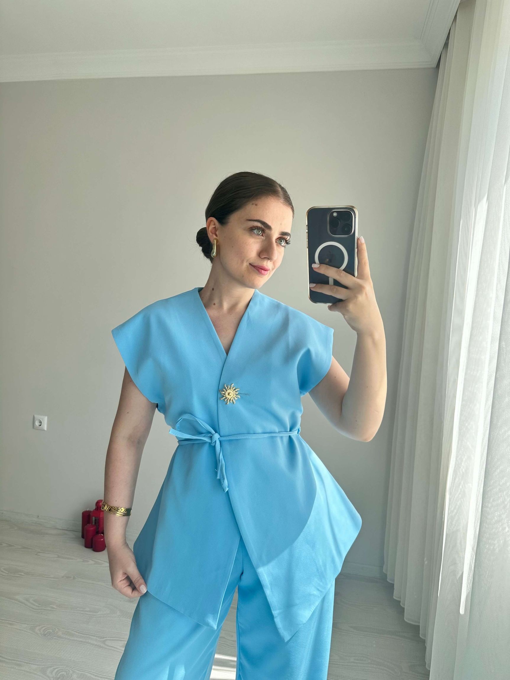 Güneş Düğmeli Yelek Pantolon Takım