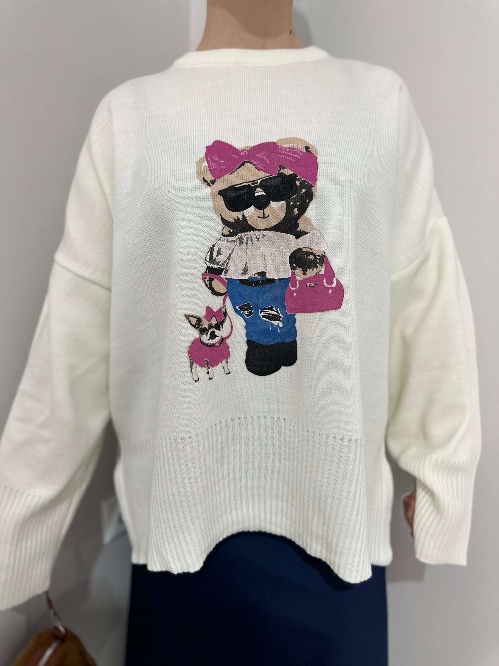 Ayıcık Baskılı Triko Kazak