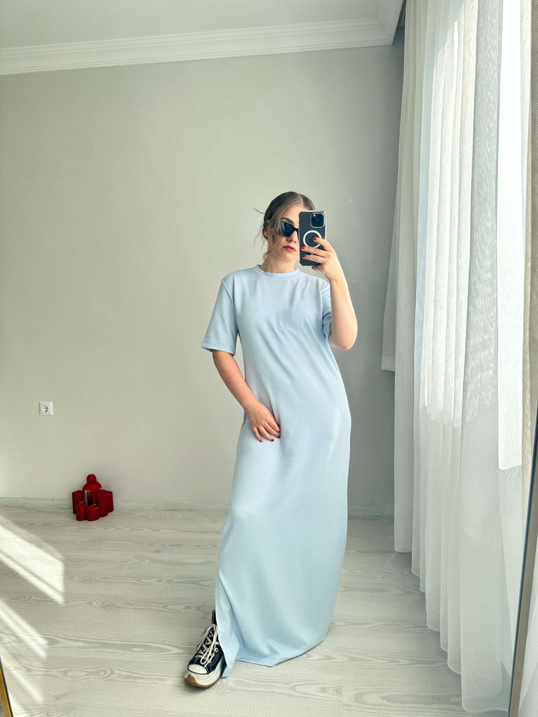 Soft Modal Kumaş Likralı Elbise - Mavi