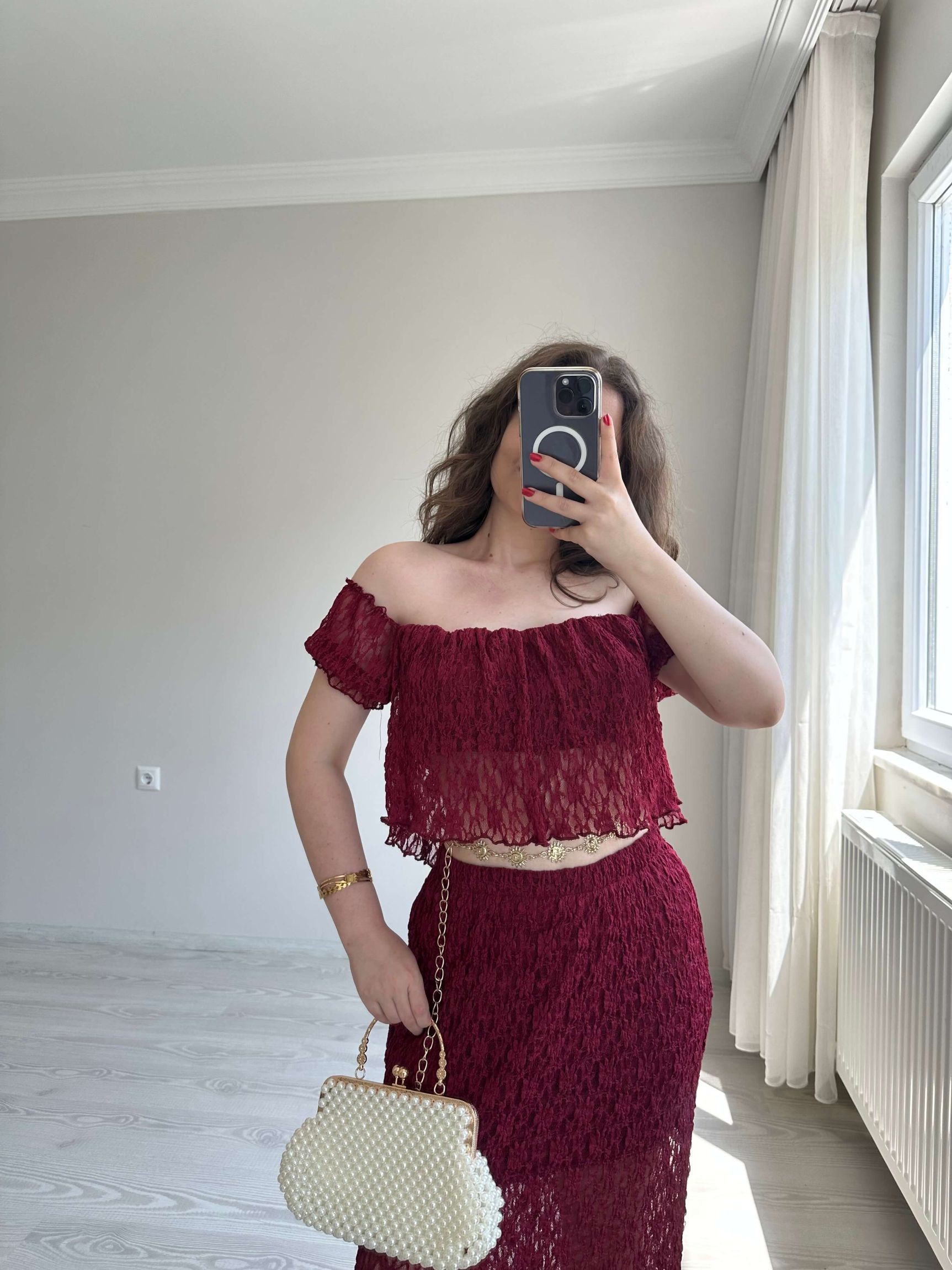Dantelli Astarlı Crop Etek Takım