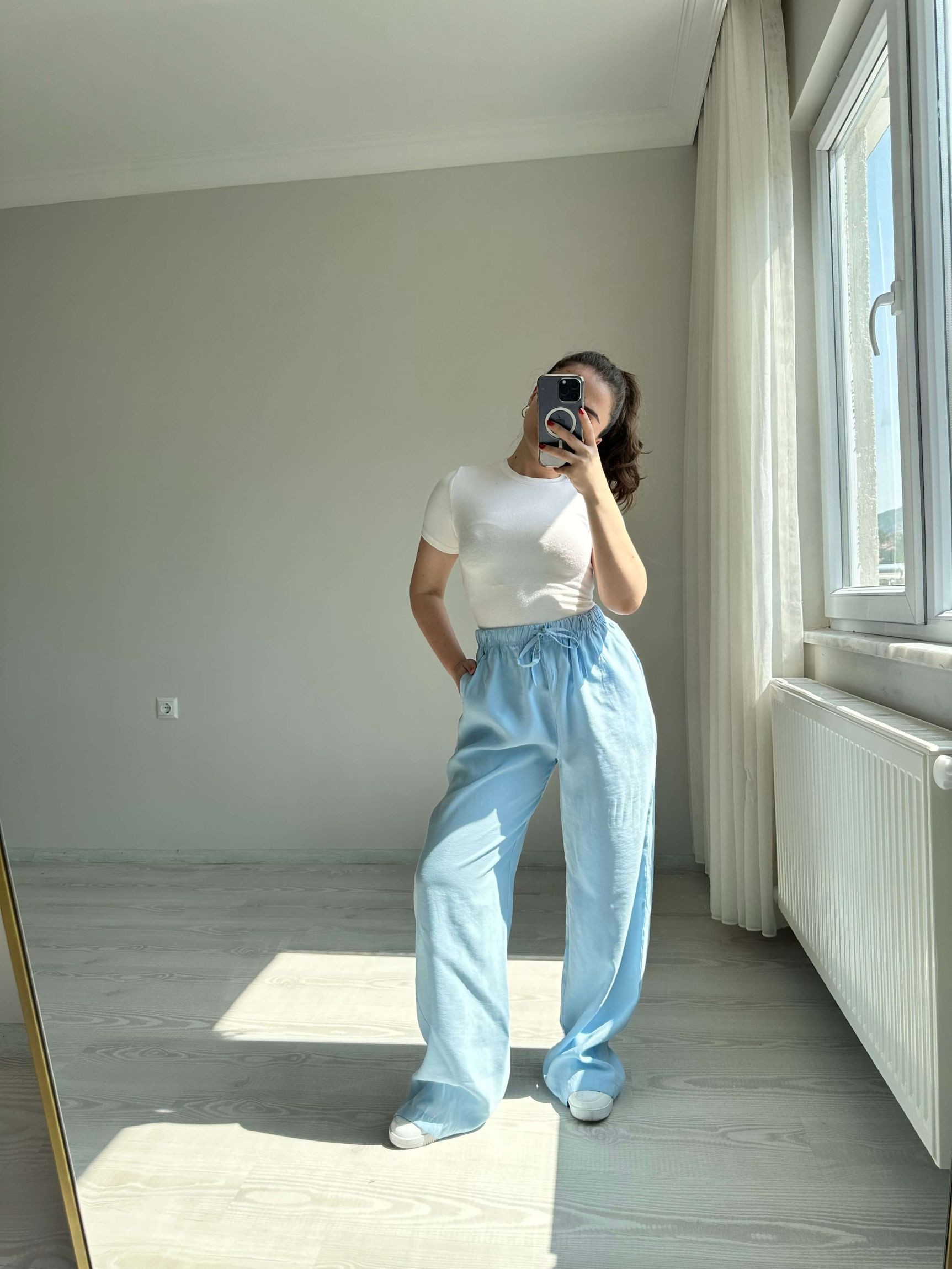 Modal Kumaş Cepli Pantolon - Mavi