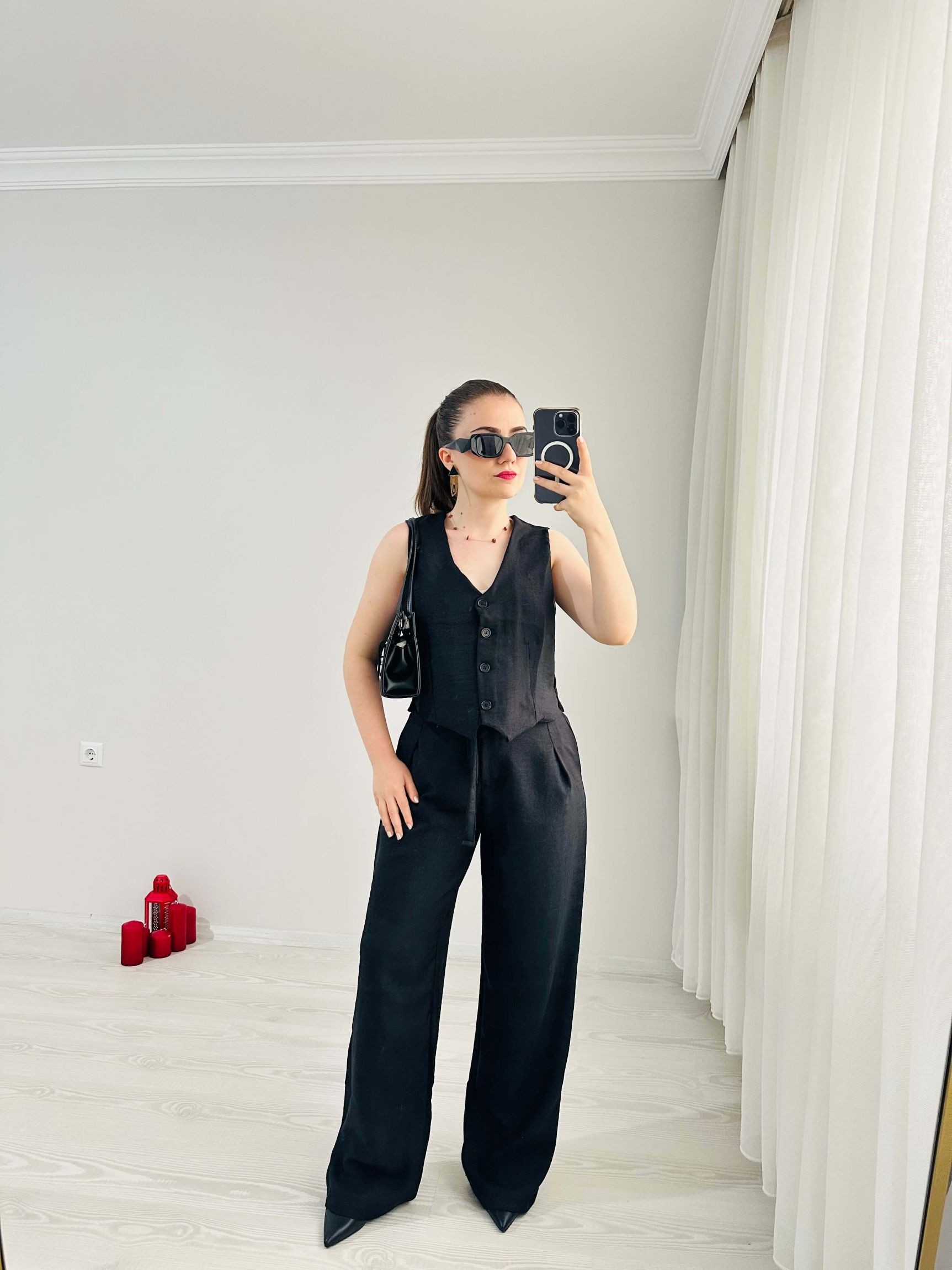Sofia Keten Kumaş Takım - Siyah