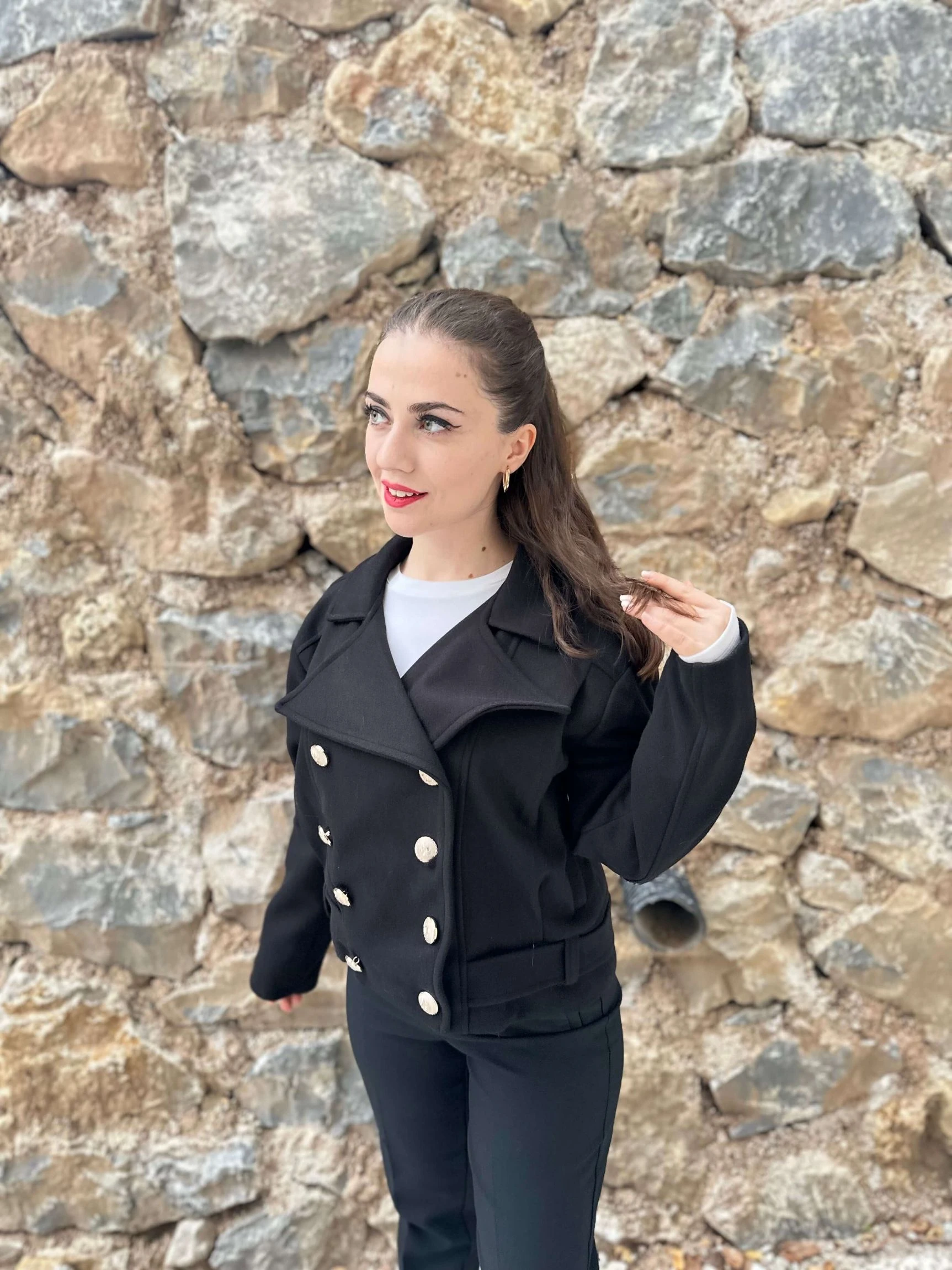 Düğme Detaylı Astarlı Kaşe