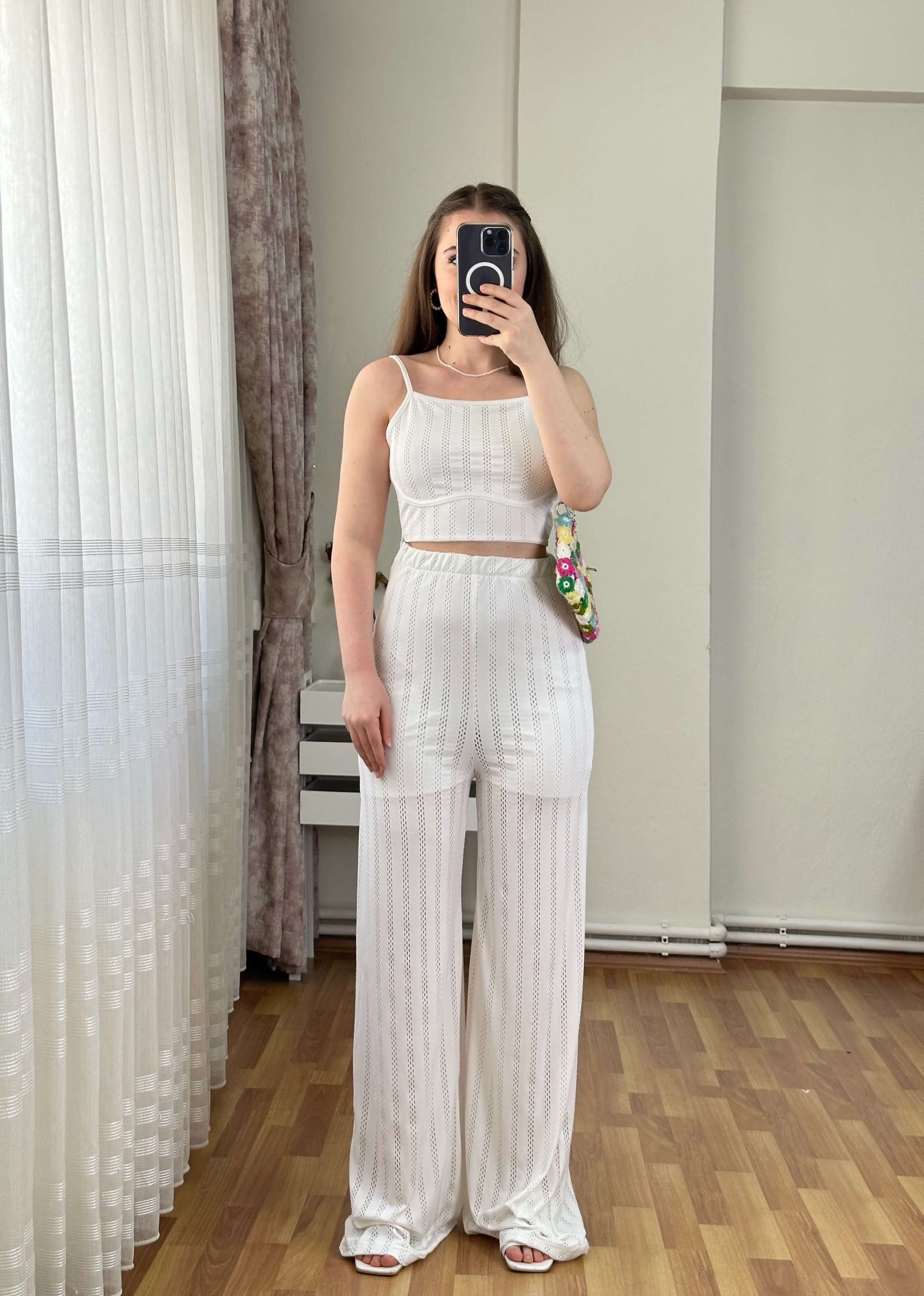 Delikli Crop Pantolon Takım