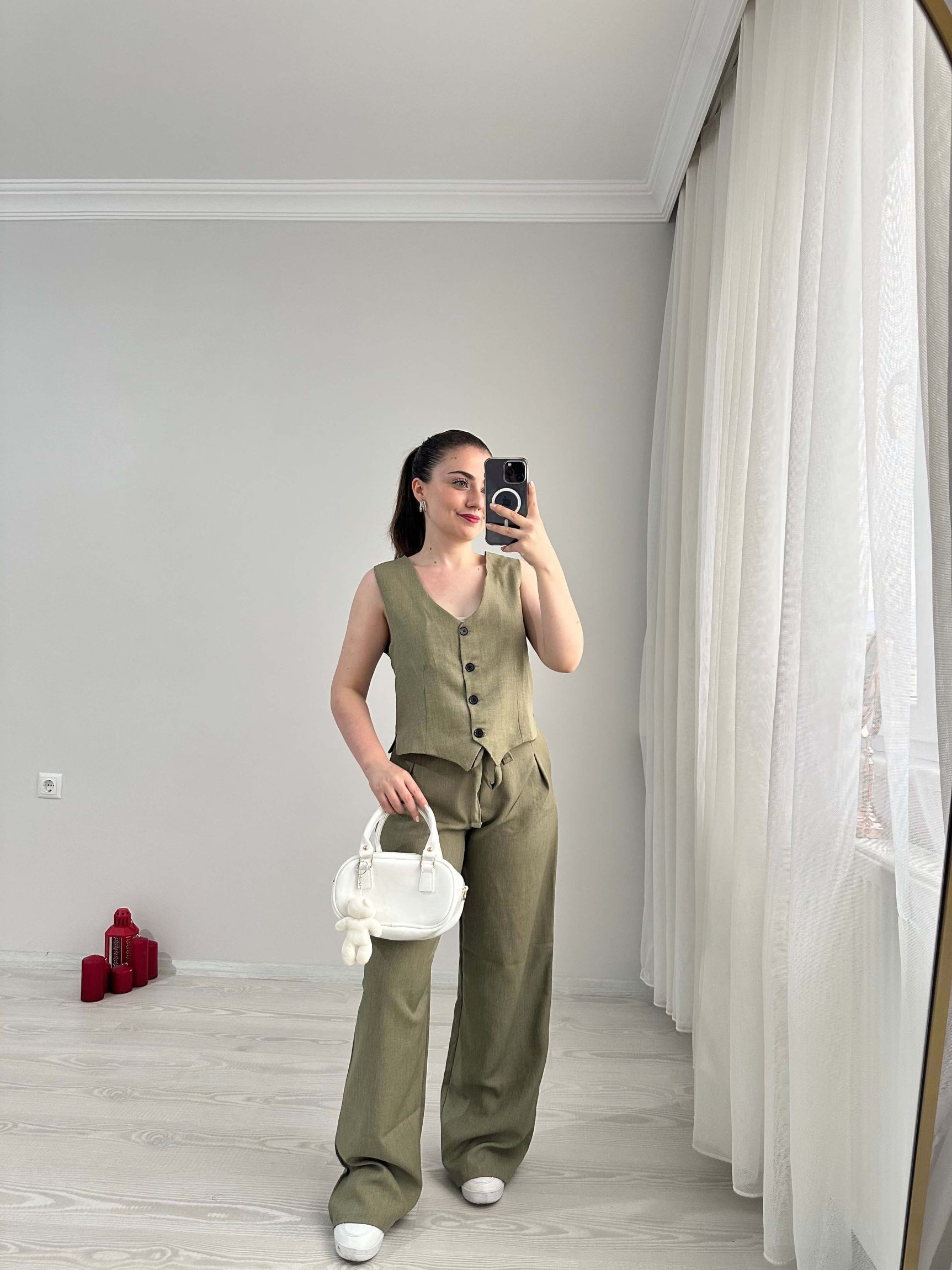 Sofia Keten Kumaş Takım - Haki
