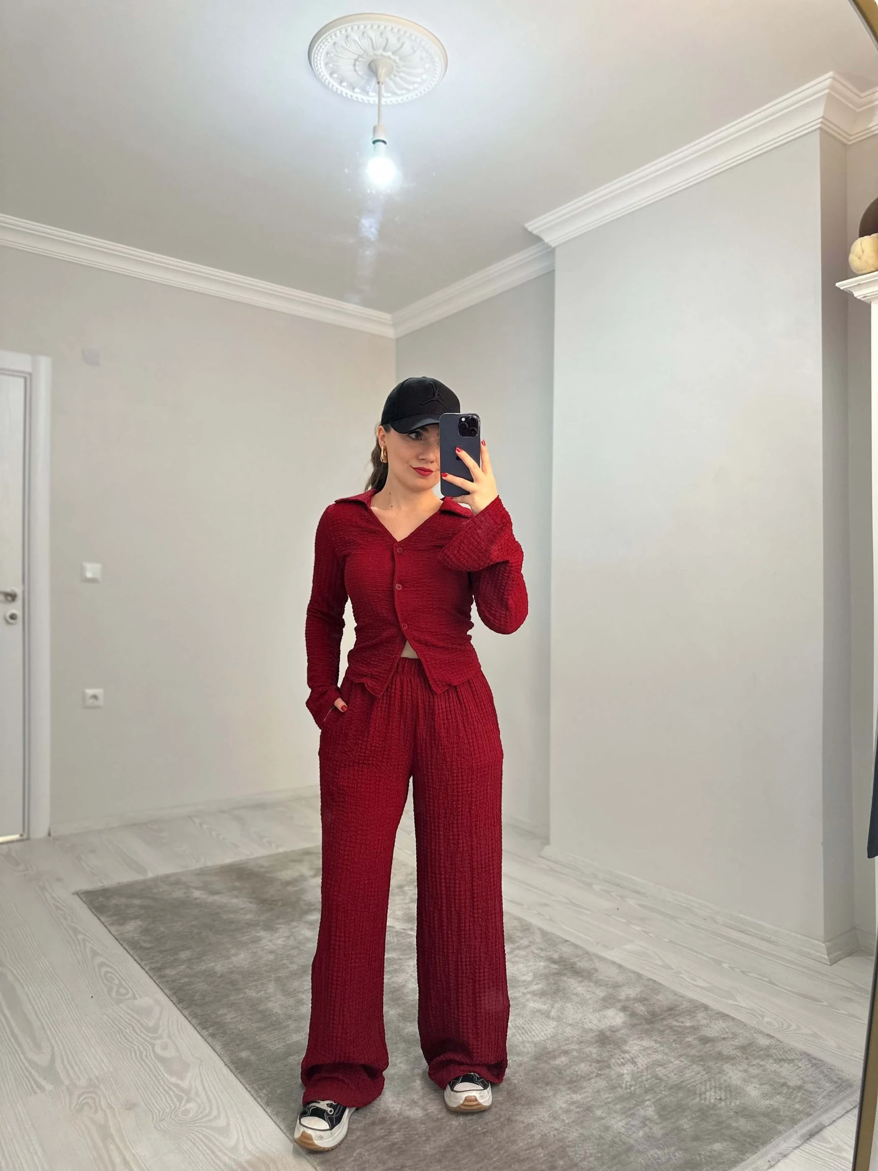 Bubble Kumaş İkili Takım - Bordo