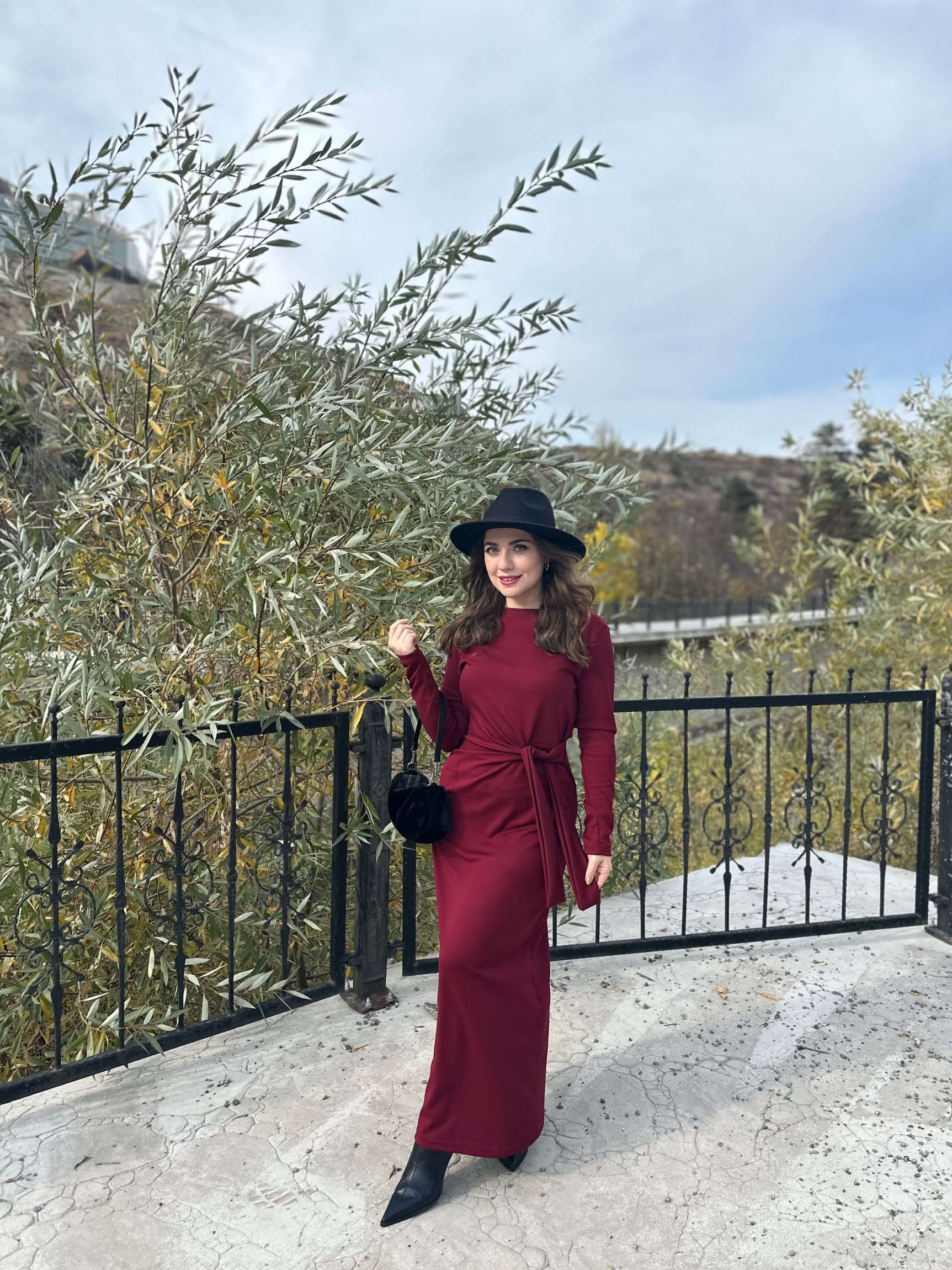 OYS Etiketli Bağlama Detaylı Elbise - Bordo