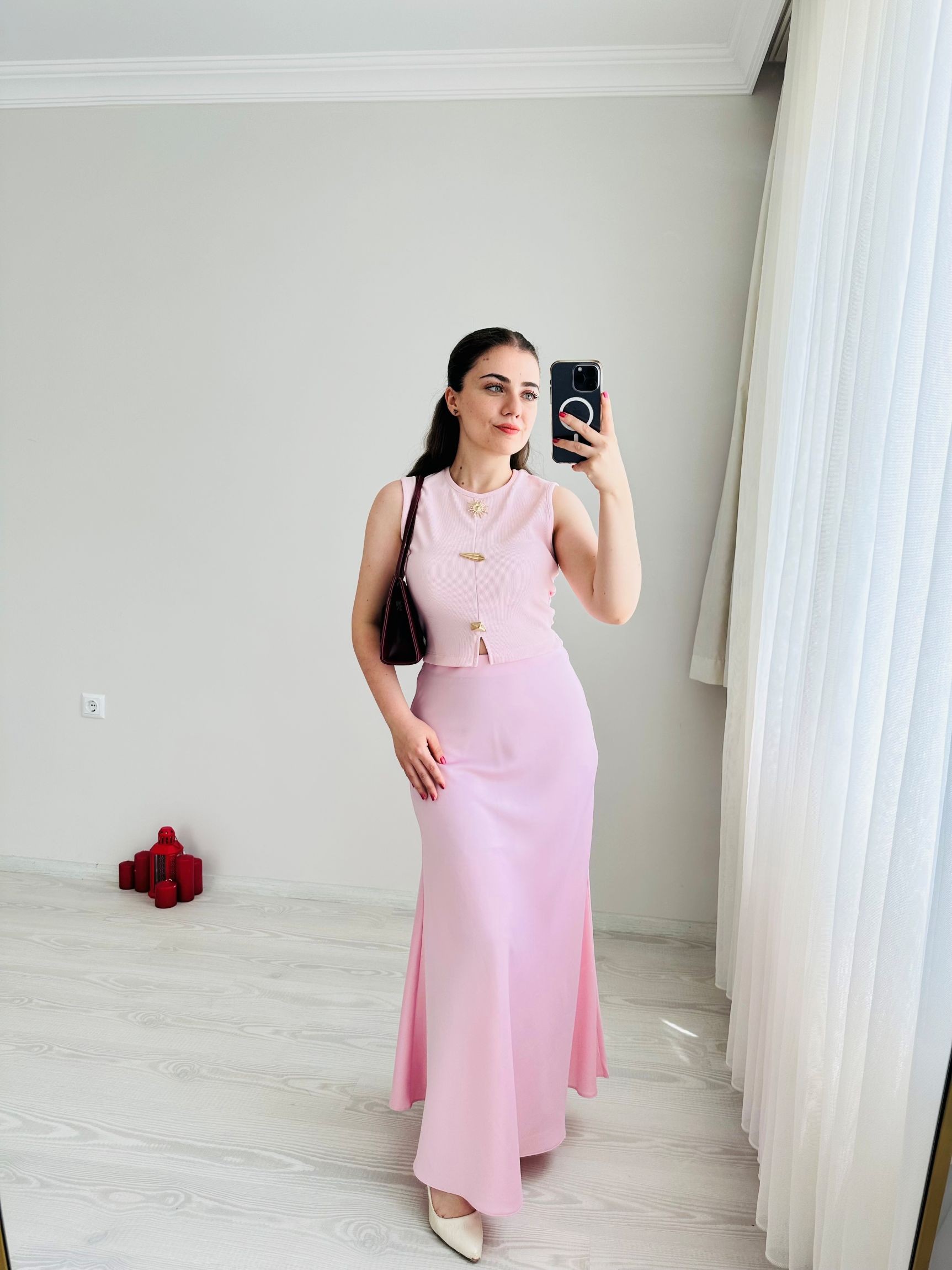 Premium Kalite Saten Etek - Pembe