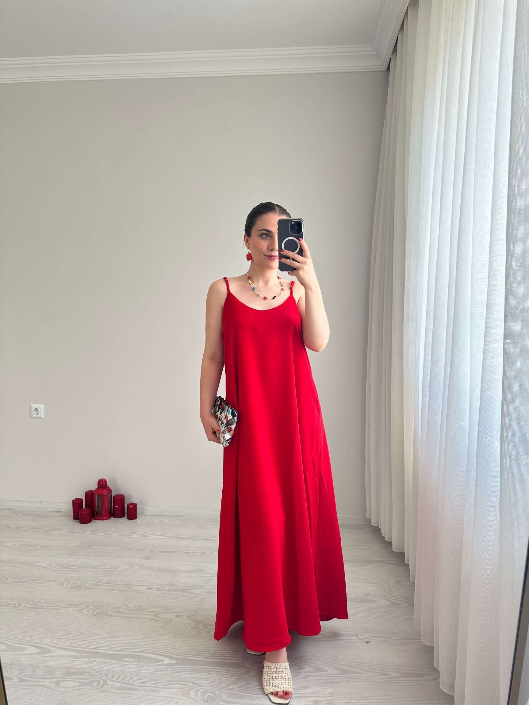 Tensel Kumaş Askılı Elbise