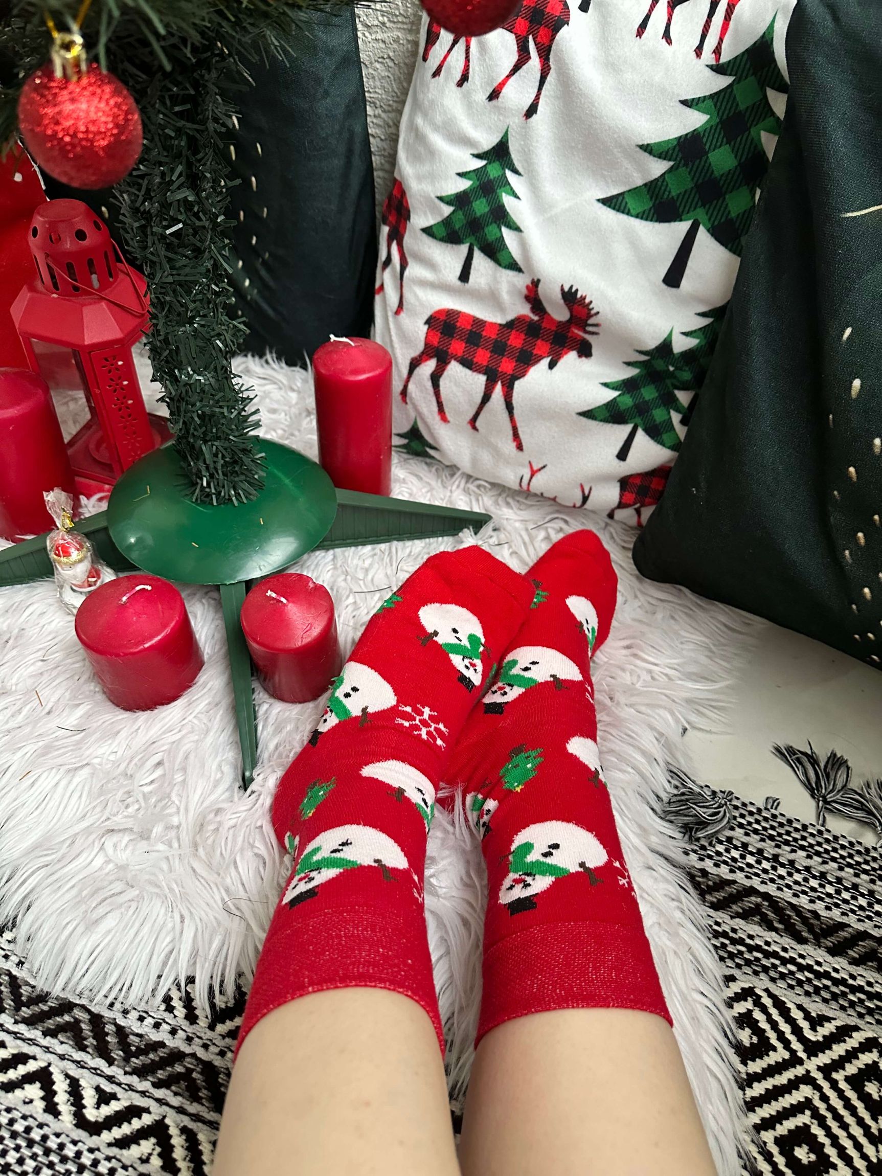 Kırmızı Kardan Adamlı Noel Çorabı