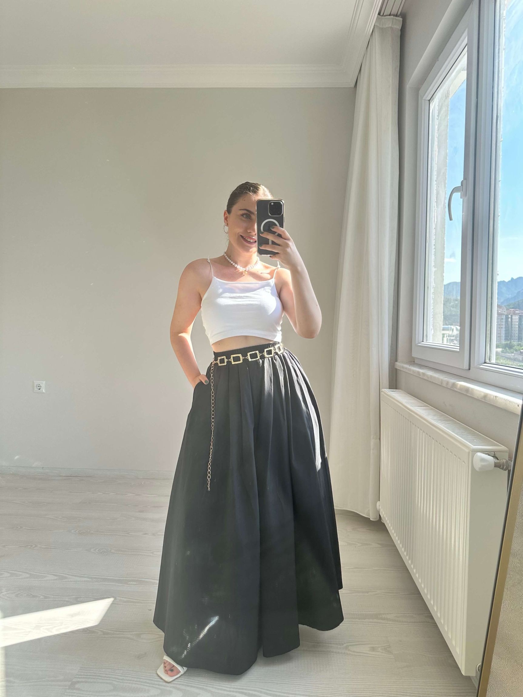 Poplin Kumaş Kabarık Etek - Siyah
