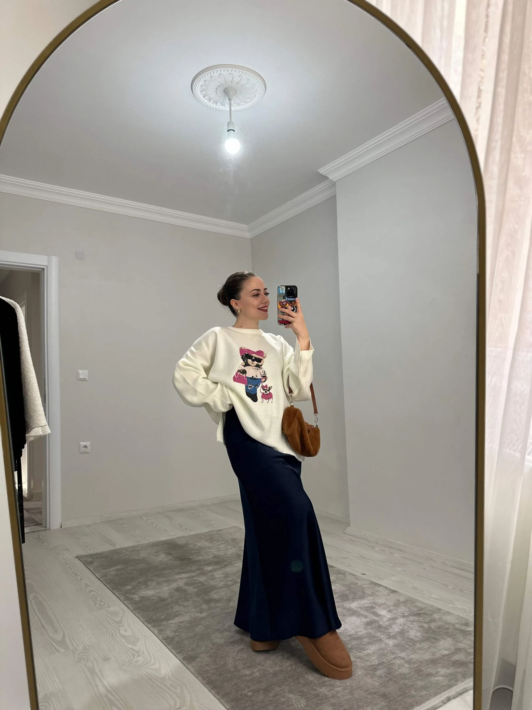 Çan Model Saten Etek - Lacivert