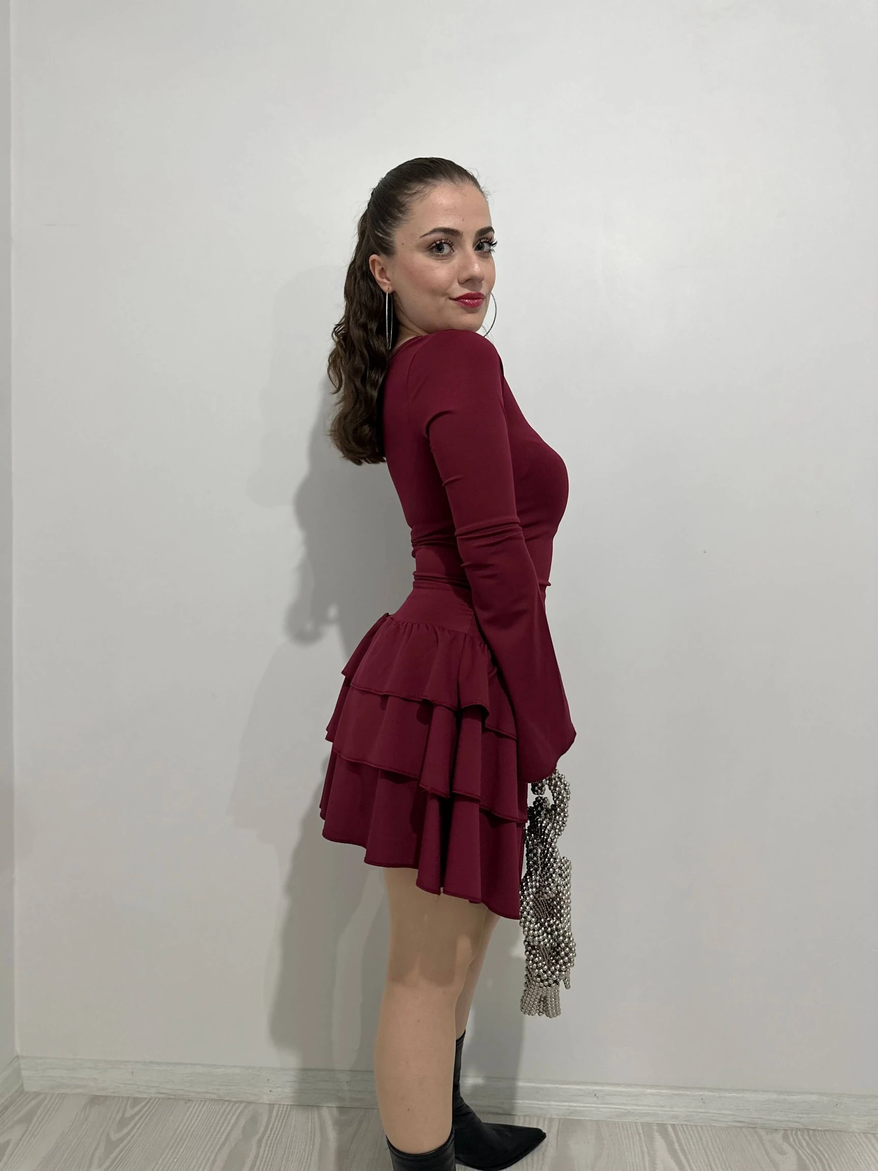 Eteği Kat Kat Kısa Elbise