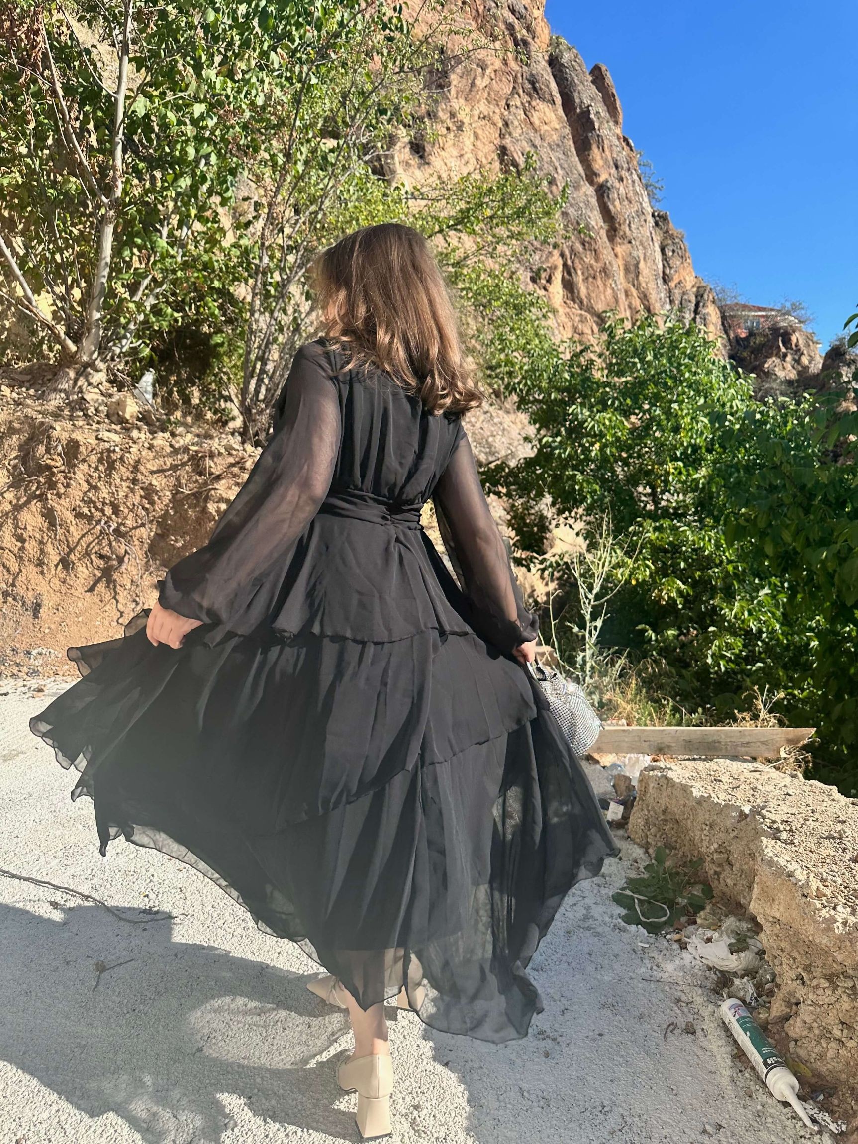 Eteği Kat Kat Şifon Elbise