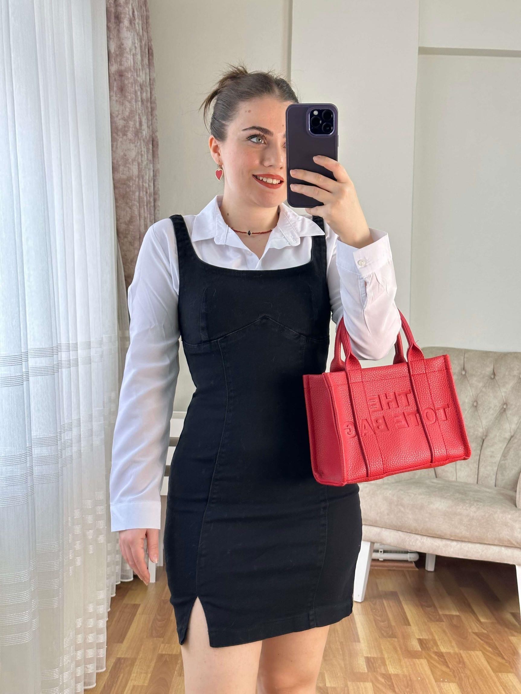 Kaesta Likralı Fermuarlı Mini Kot Elbise- SİYAH