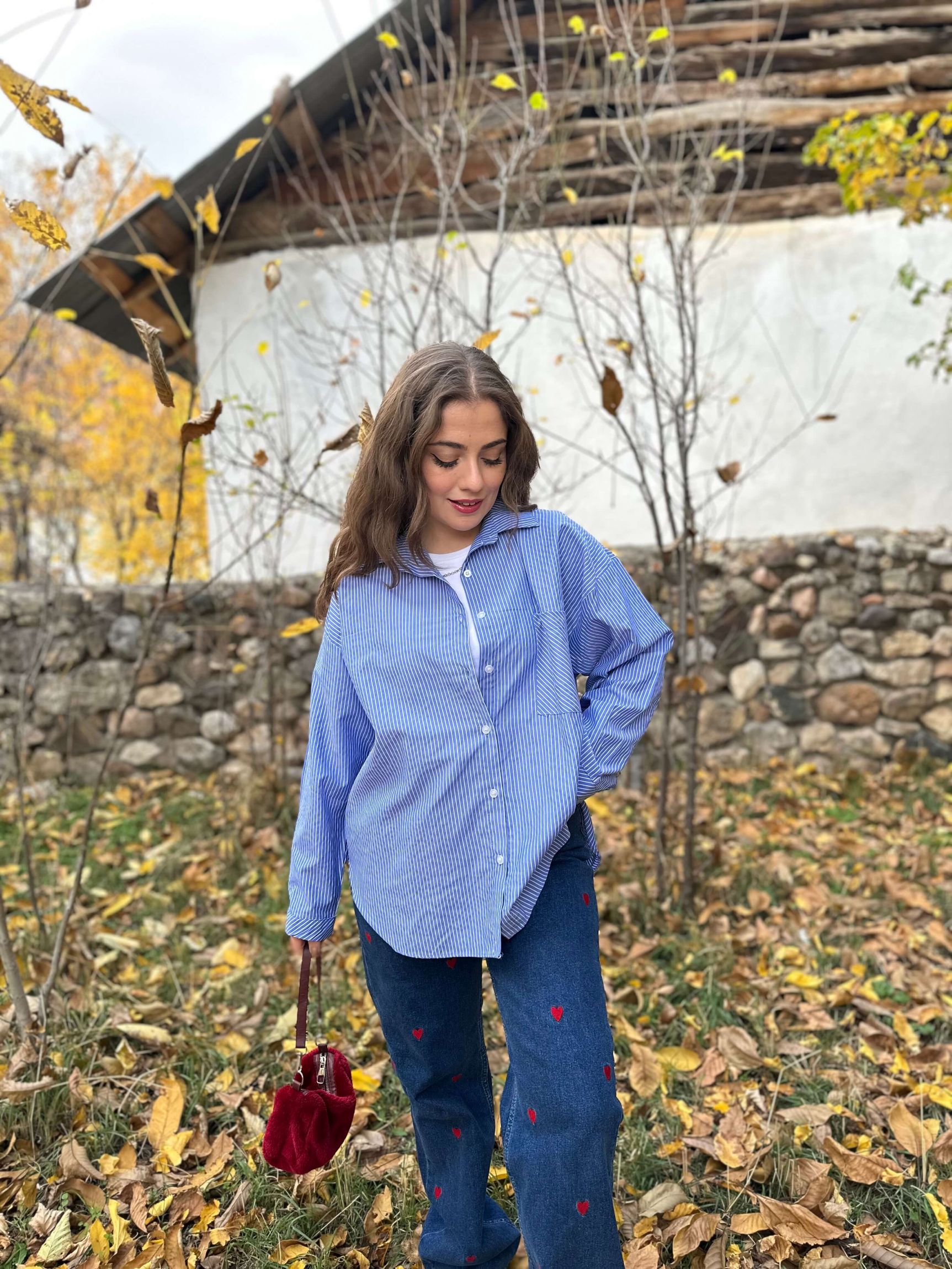 Çizgili Poplin Kumaş Gömlek - Mavi