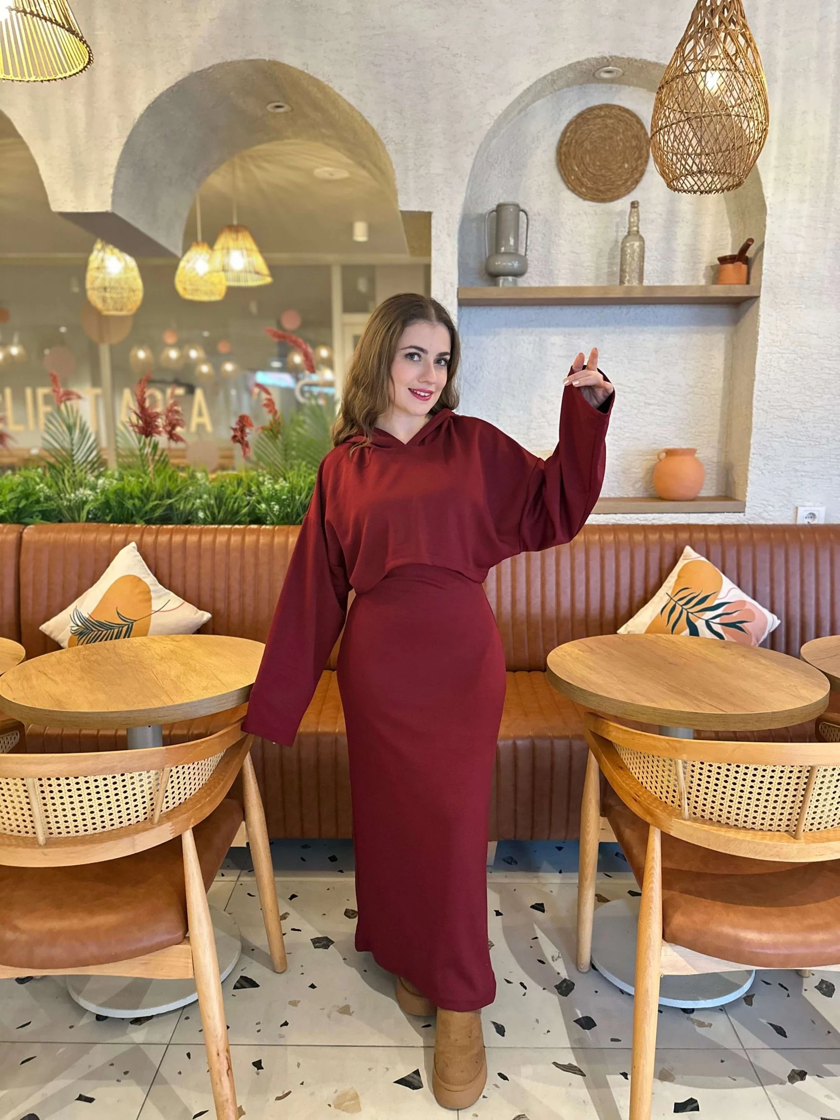 OYS Kapşonlu Elbise - Bordo