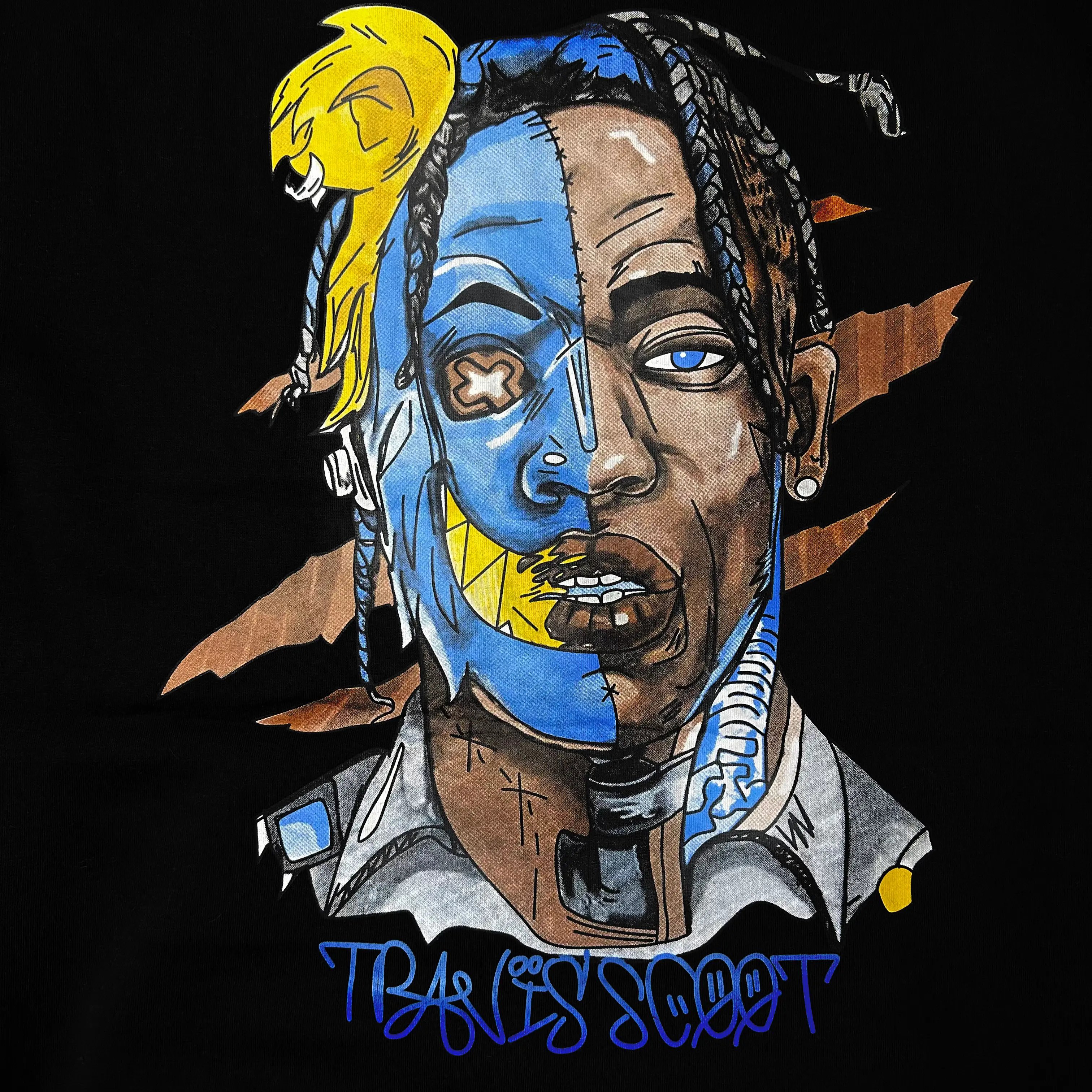 Travis Scoot Siyah Baskılı Oversize Hoodie