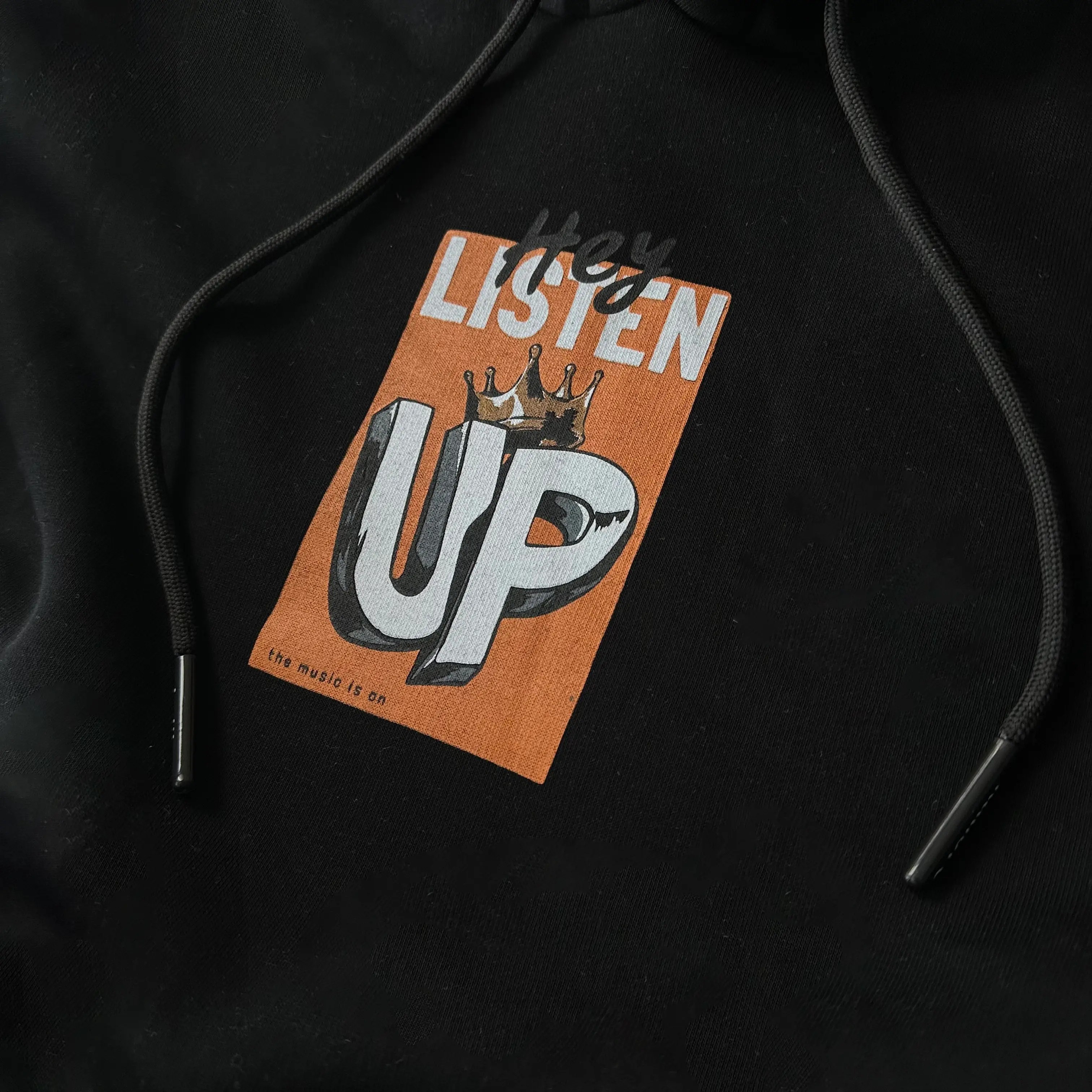 LISTEN UP Siyah Baskılı Oversize Hoodie