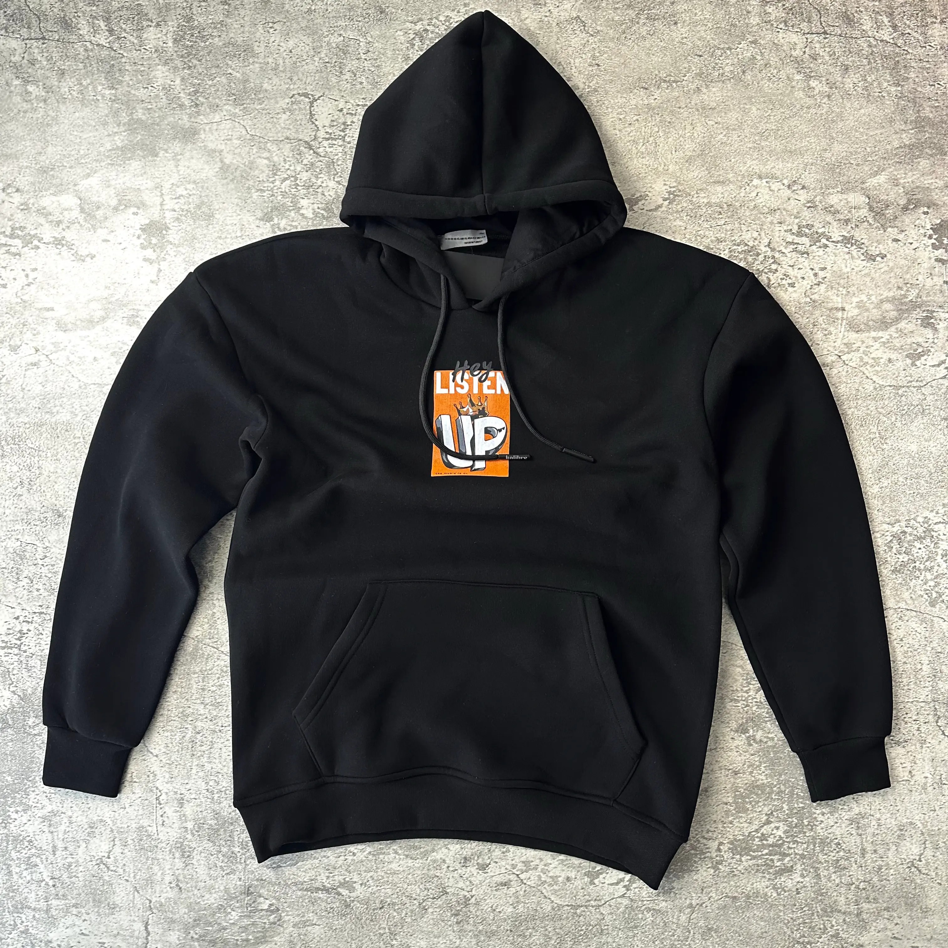 LISTEN UP Siyah Baskılı Oversize Hoodie