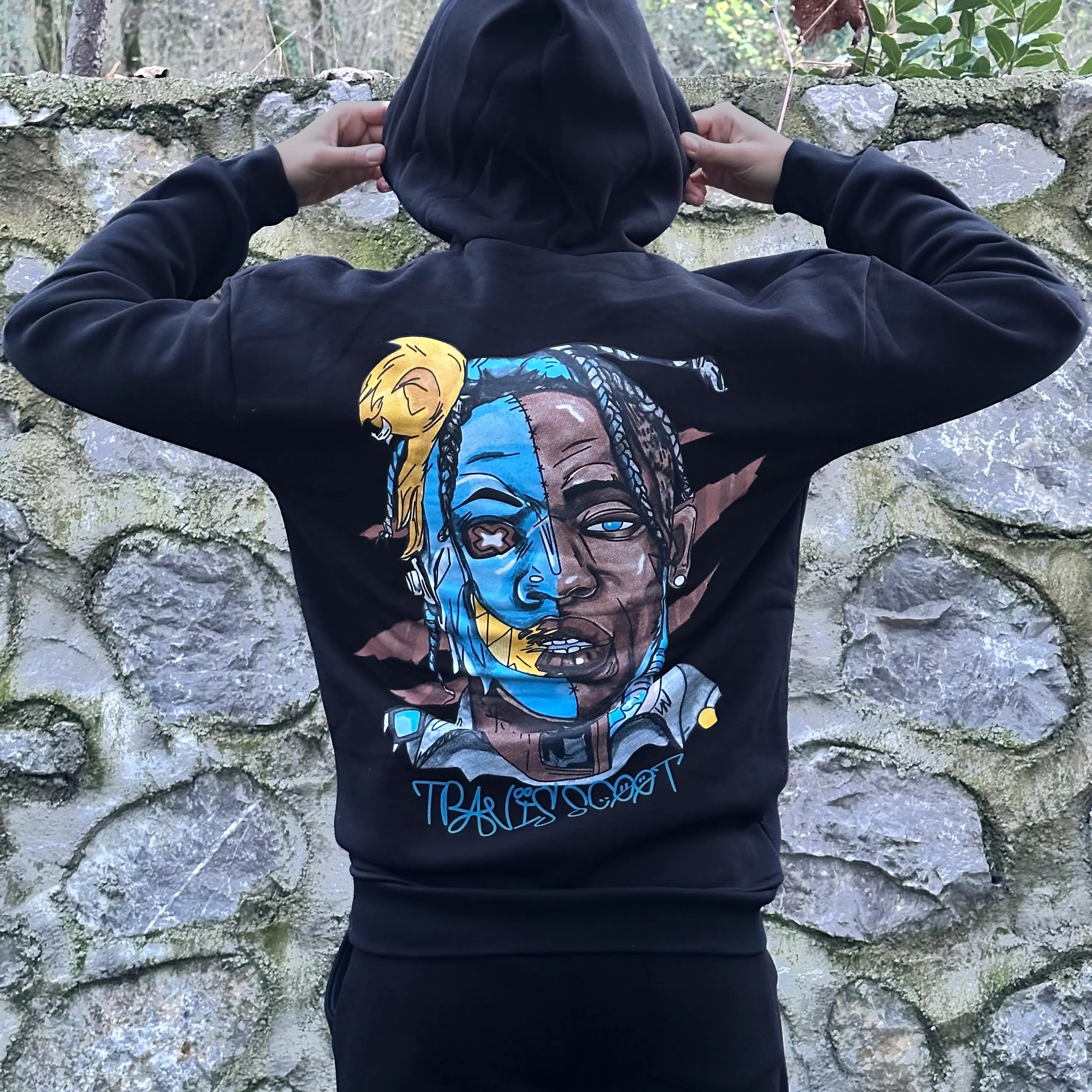 Travis Scoot Siyah Baskılı Oversize Hoodie